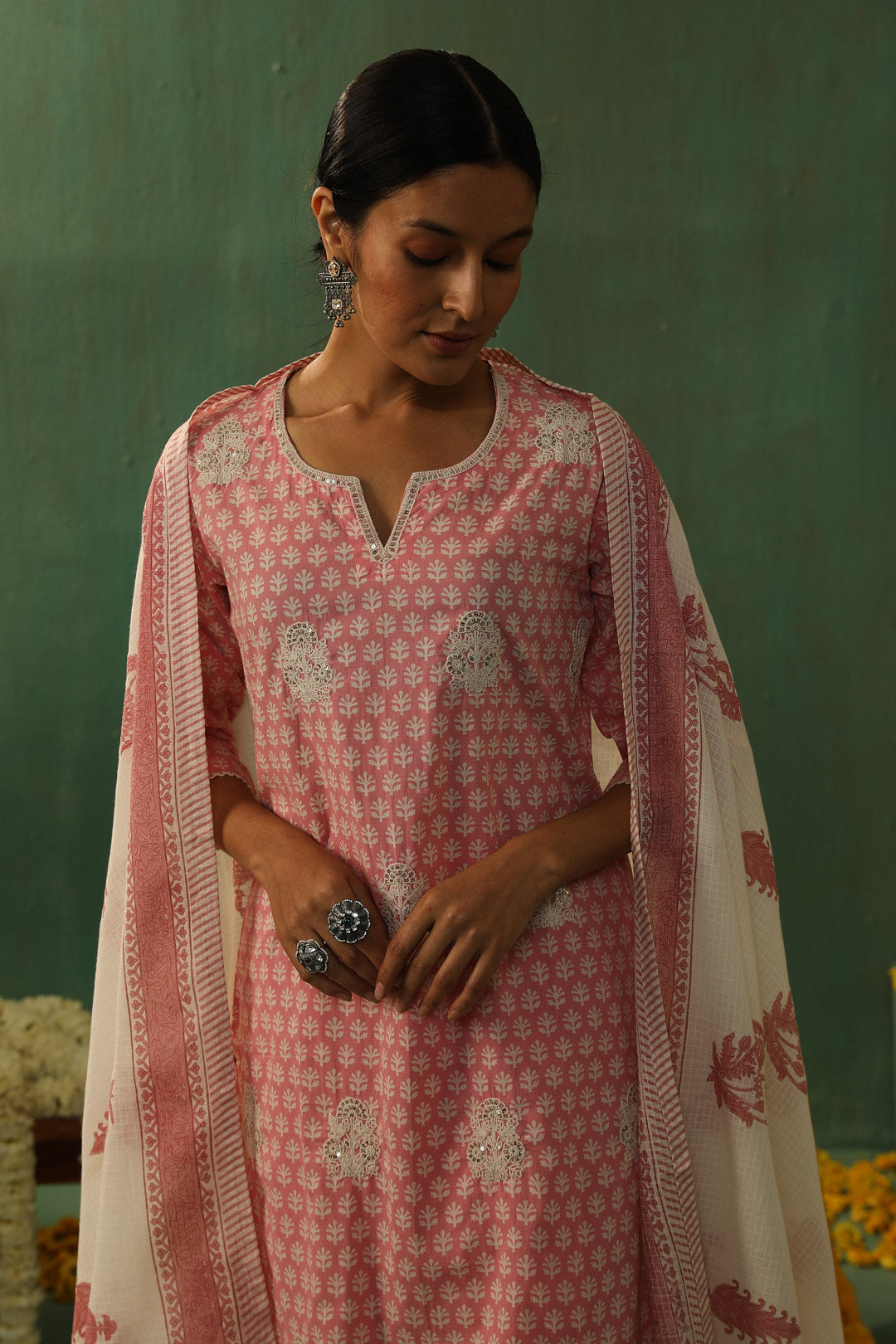 Pink Handblock Cotton Suit Set | HER-310