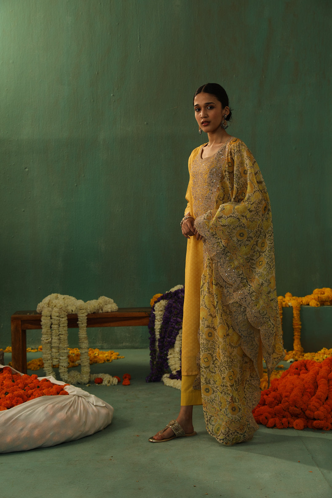 Yellow Straight Fit Chanderi Suit Set | HER-296