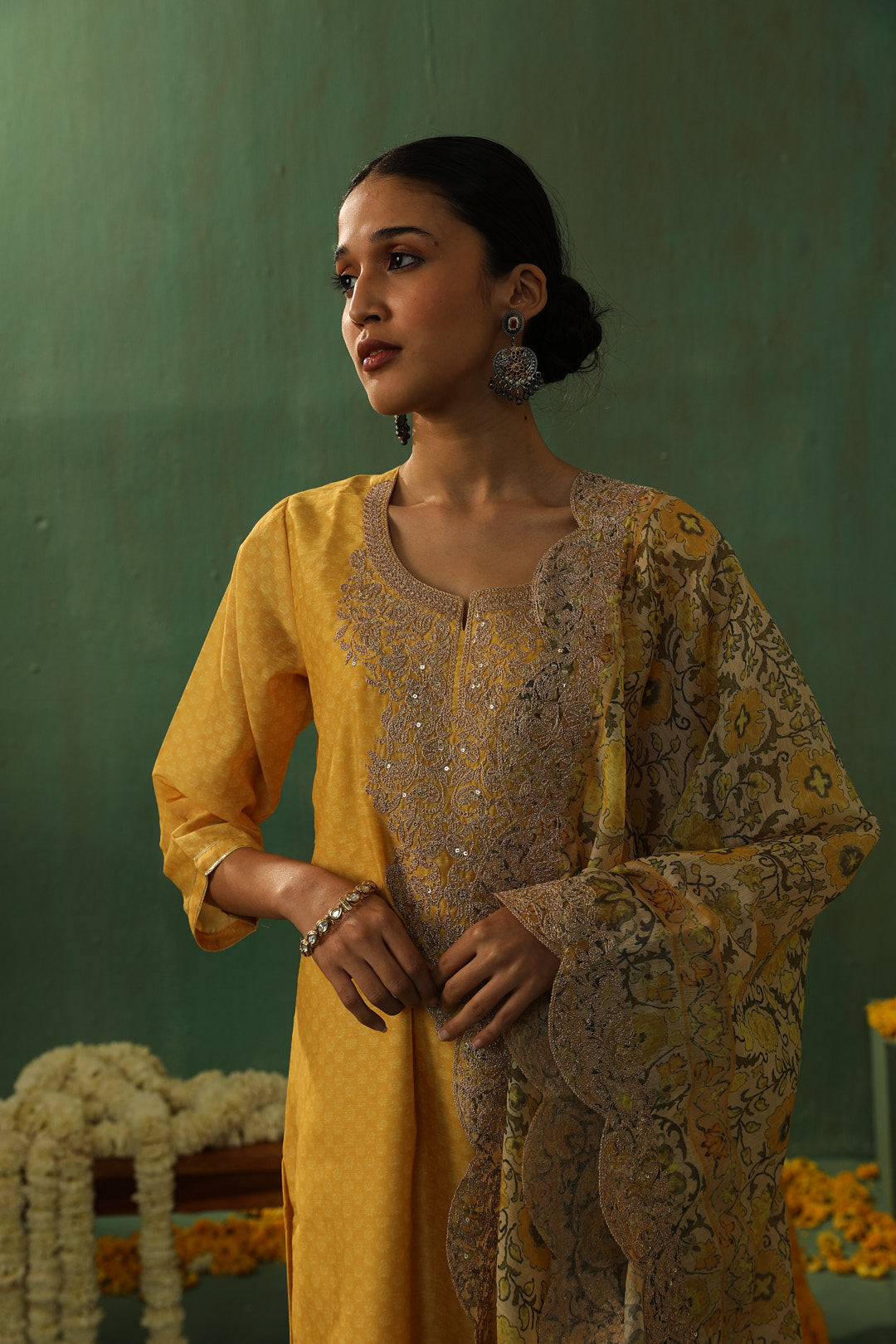 Yellow Straight Fit Chanderi Suit Set | HER-296