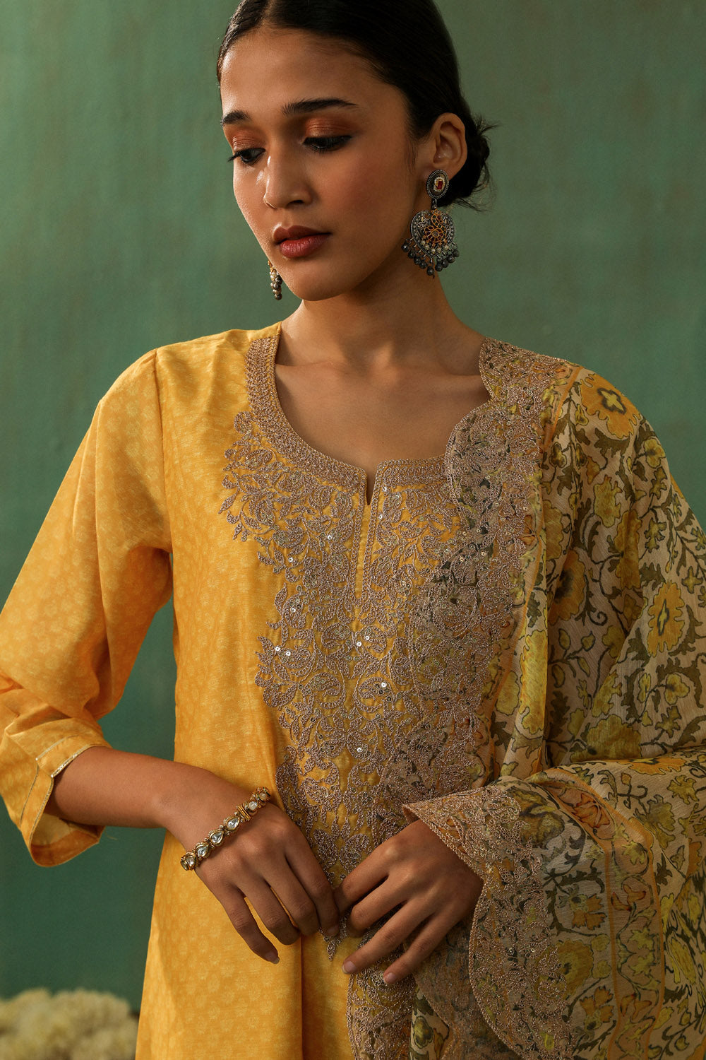 Yellow Straight Fit Chanderi Suit Set | HER-296