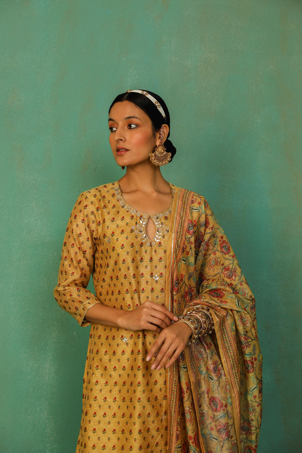 Mustard Straight Fit Chanderi Suit Set | HER-294