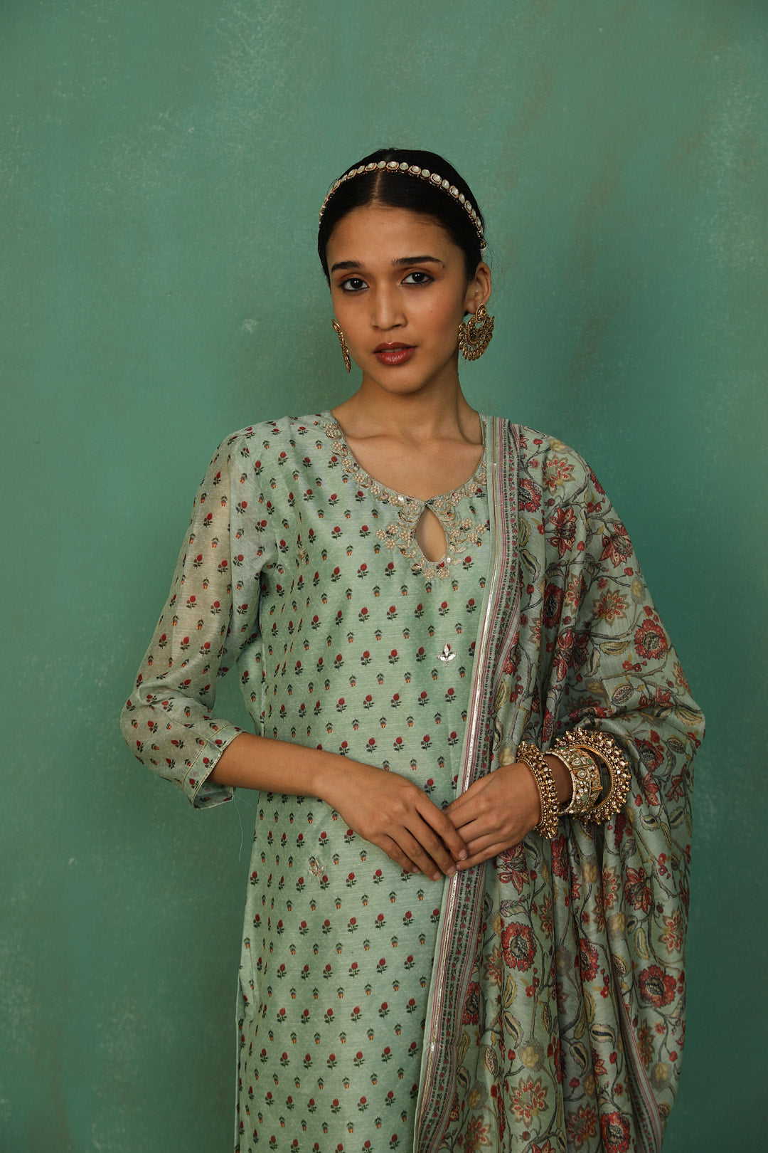 Pastel Green Chanderi Suit Set | HER-294