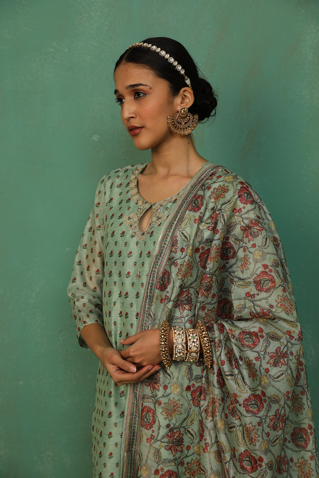 Pastel Green Chanderi Suit Set | HER-294