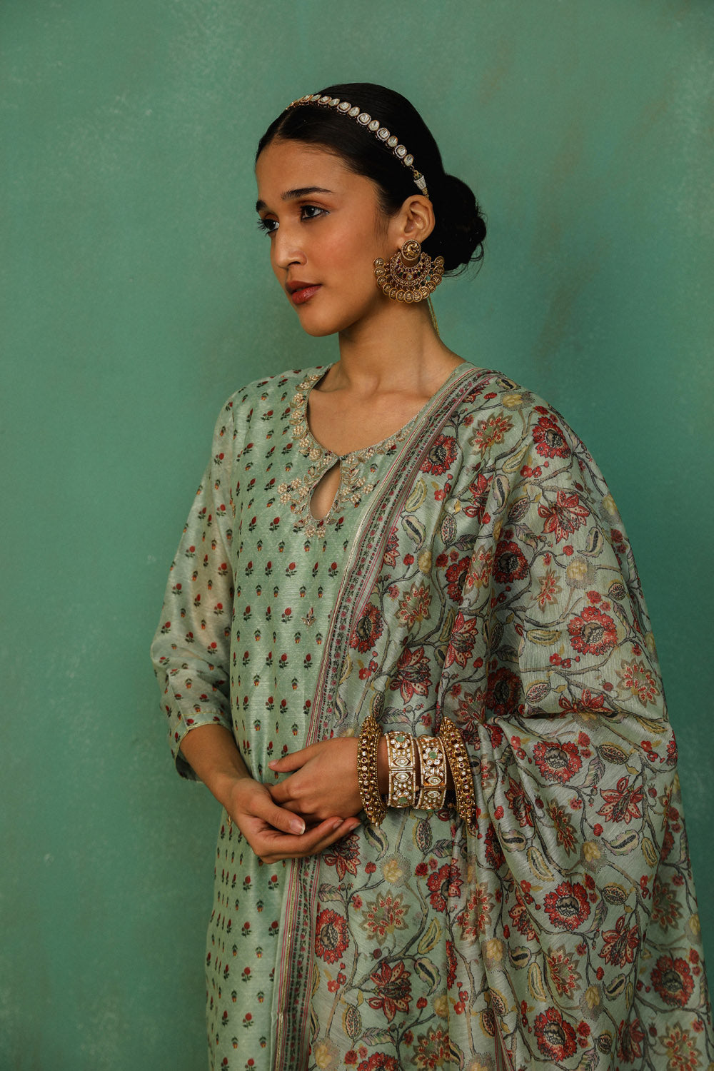 Pastel Green Chanderi Suit Set | HER-294