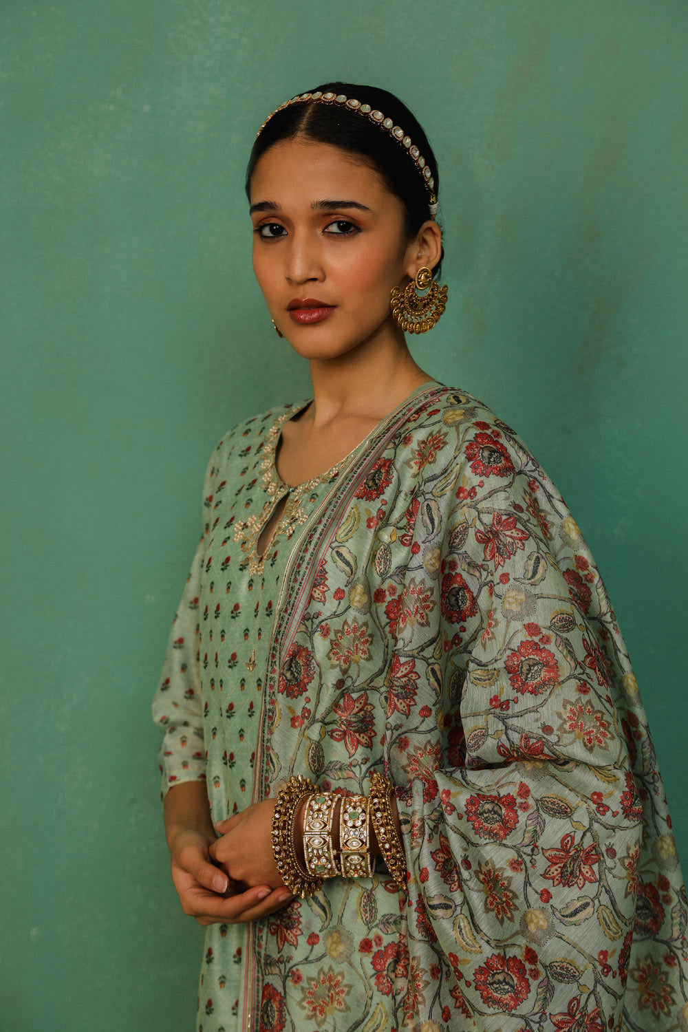 Pastel Green Chanderi Suit Set | HER-294