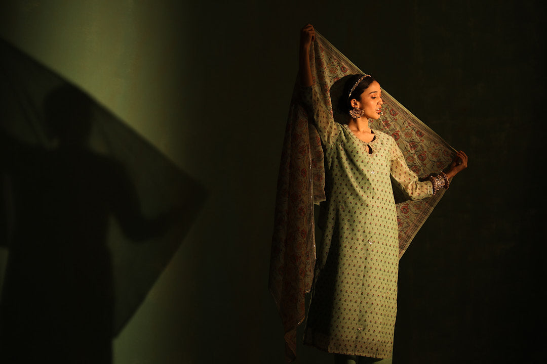 Pastel Green Chanderi Suit Set | HER-294