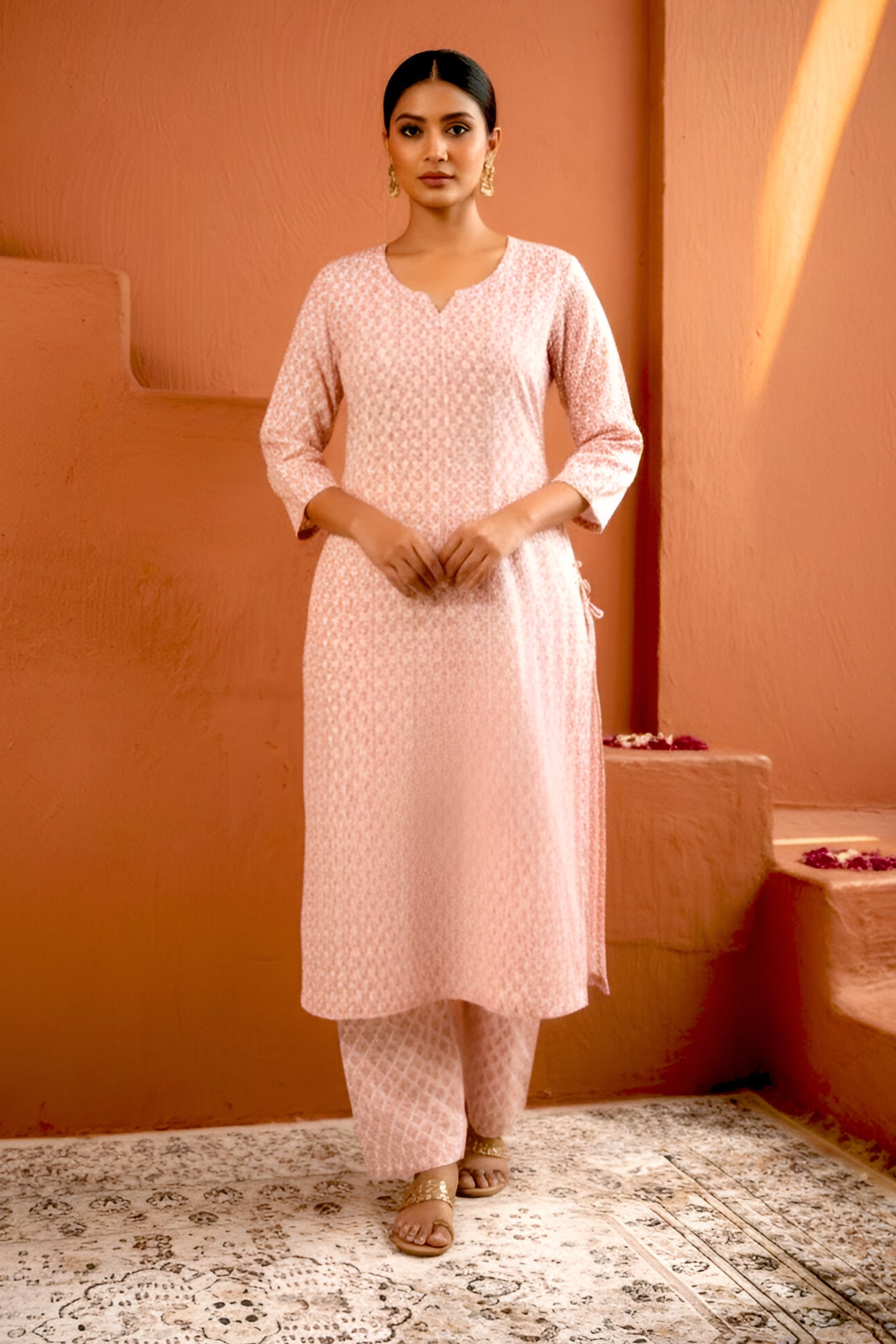 Saaz Pink Printed Cotton Co-ord Set | HER-506