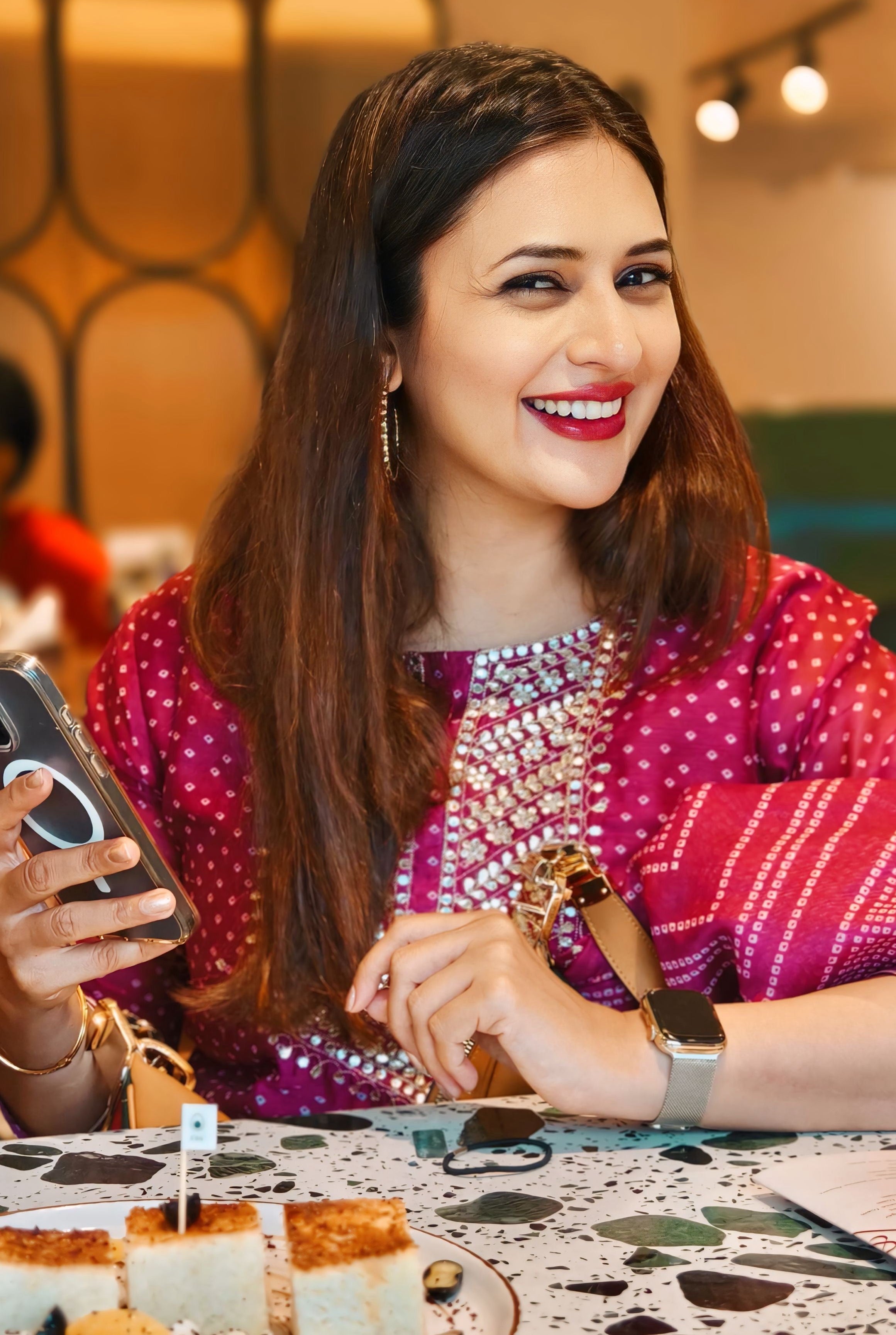 Wine Bandhani Chanderi Suit Set | HER-293