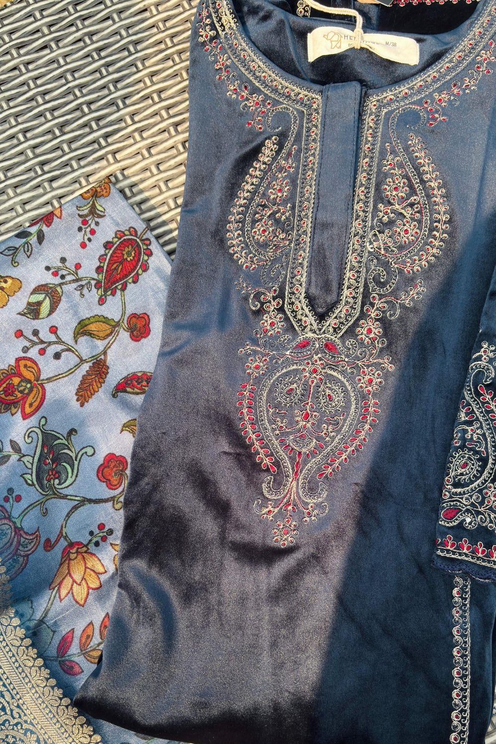 Navy Blue Velvet Suit Set | HER-438