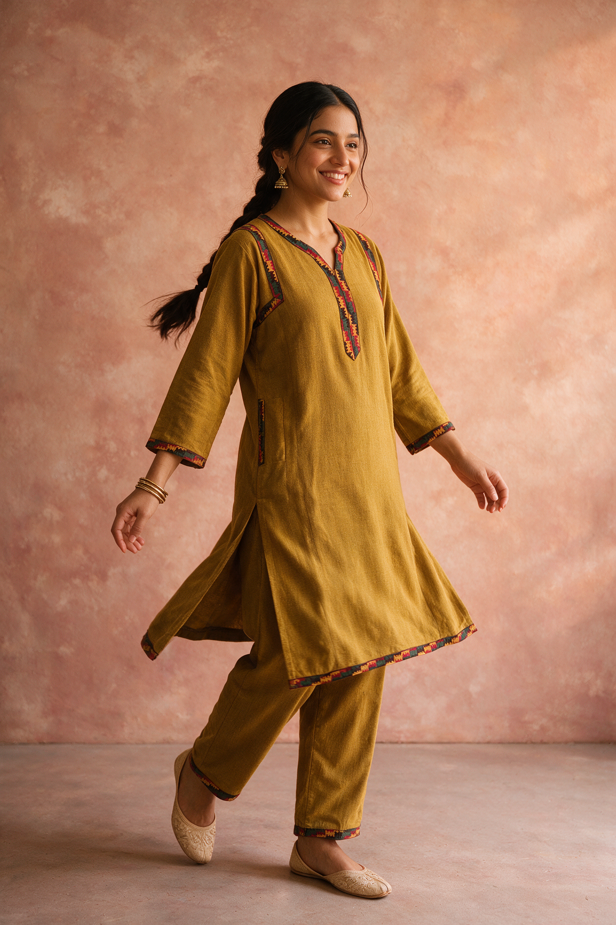 Mustard Yellow Woollen Kurta/Co-ord Set