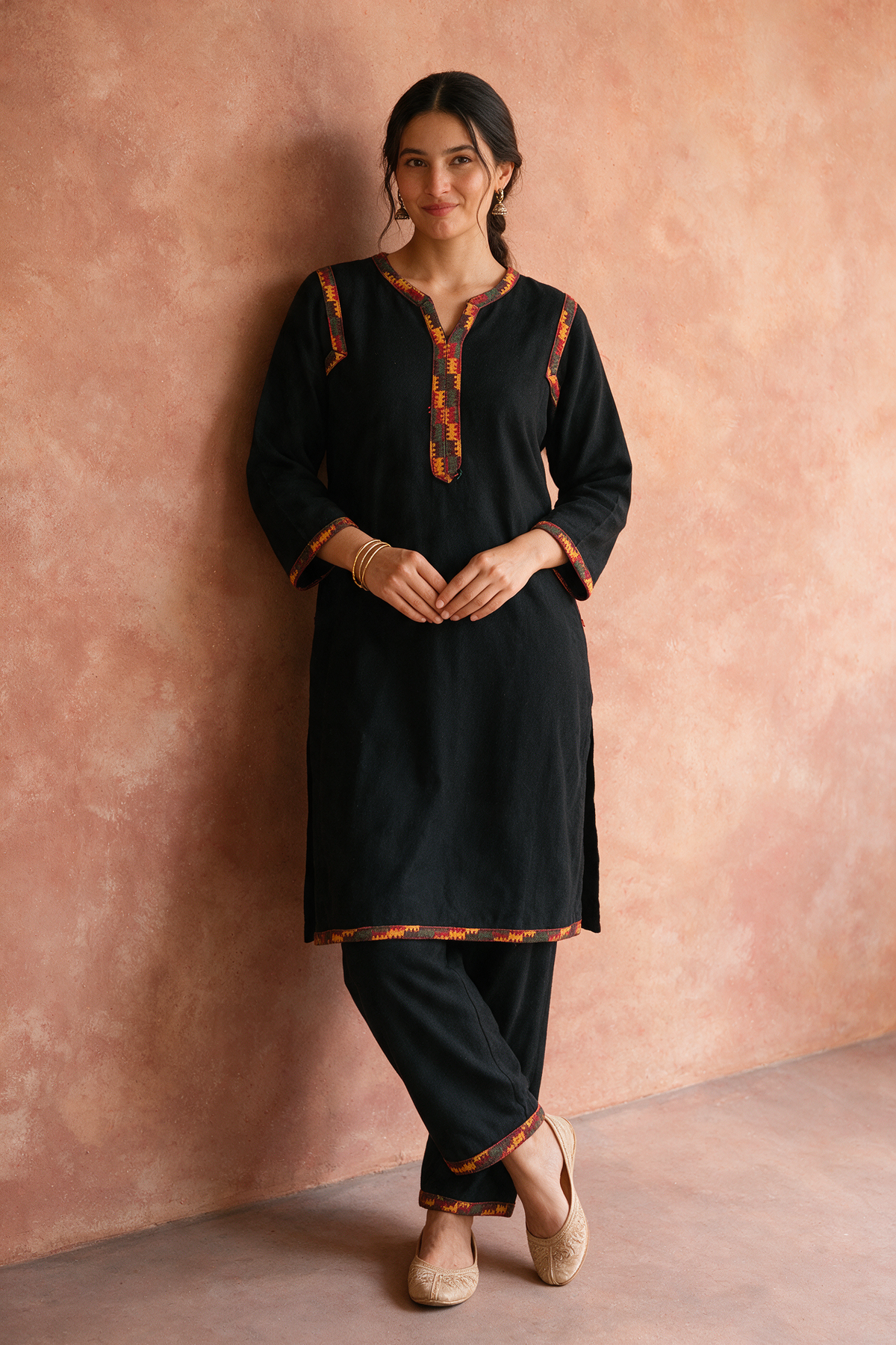 Black Woollen Kurta Set