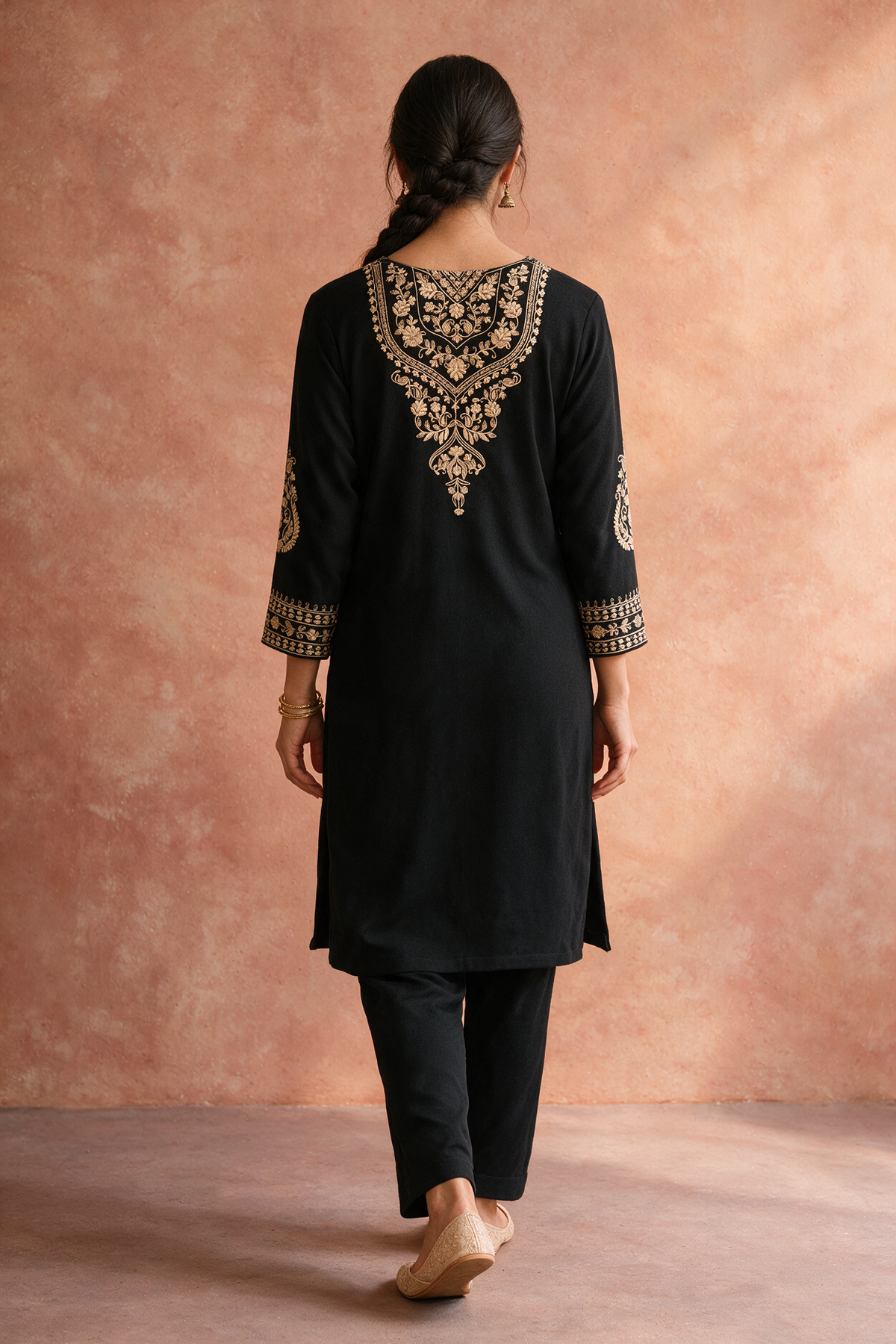 Black Embroidered Woollen Kurta Set
