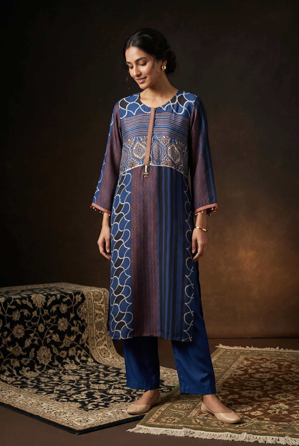 Blue Gajji Silk Printed Luxe Kurta Set