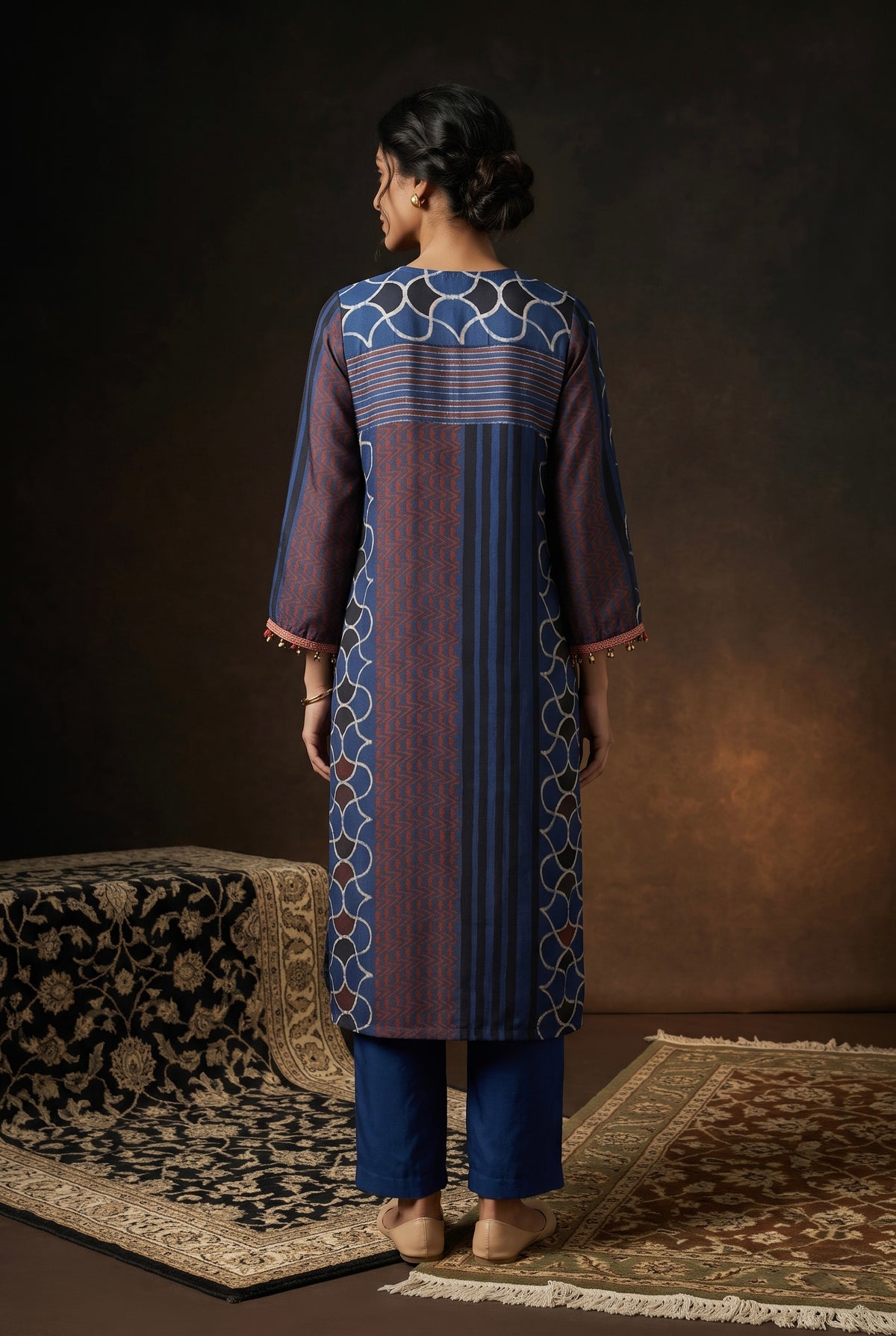 Blue Gajji Silk Printed Luxe Kurta Set