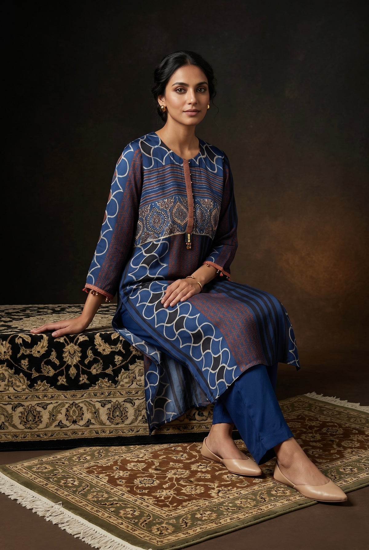 Blue Gajji Silk Printed Luxe Kurta Set