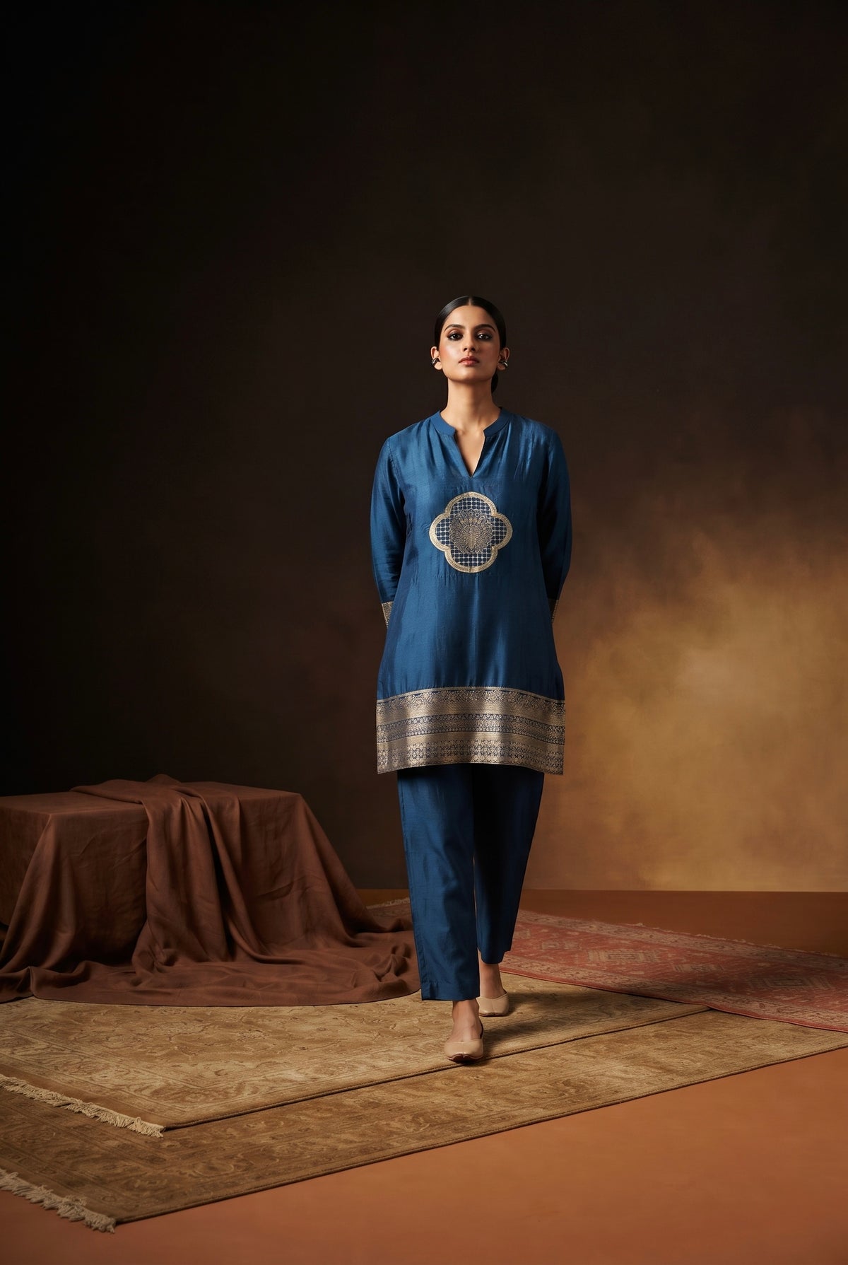 Royal Blue Dola Silk Festive Kurta/Co-ord Set