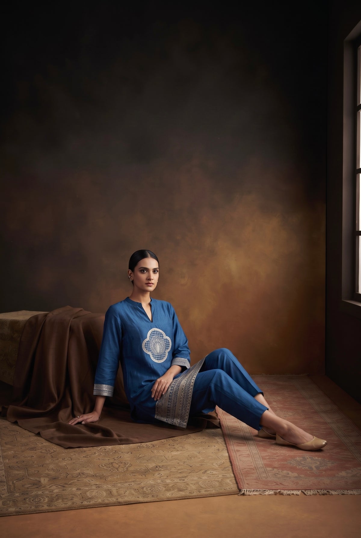 Royal Blue Dola Silk Festive Kurta/Co-ord Set