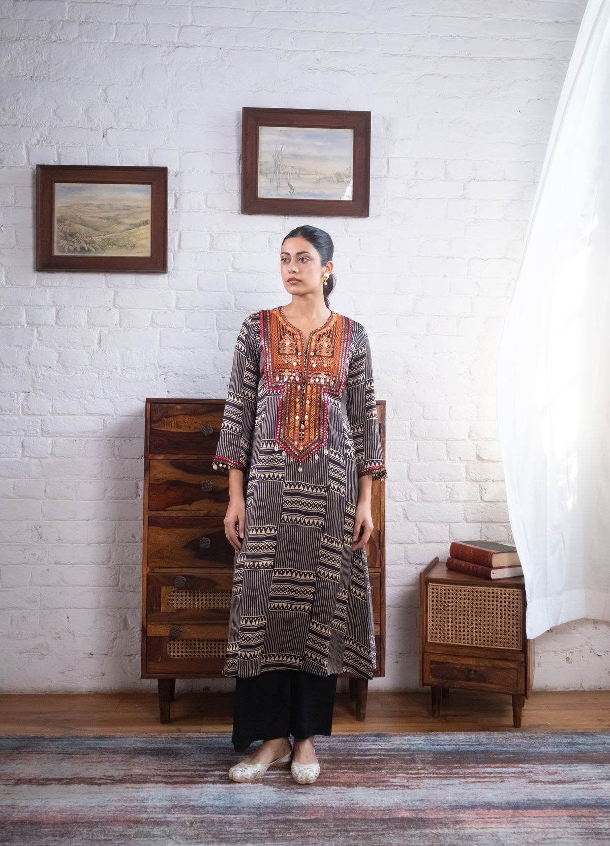 Black Gajji Silk Printed Luxe Kurta Set