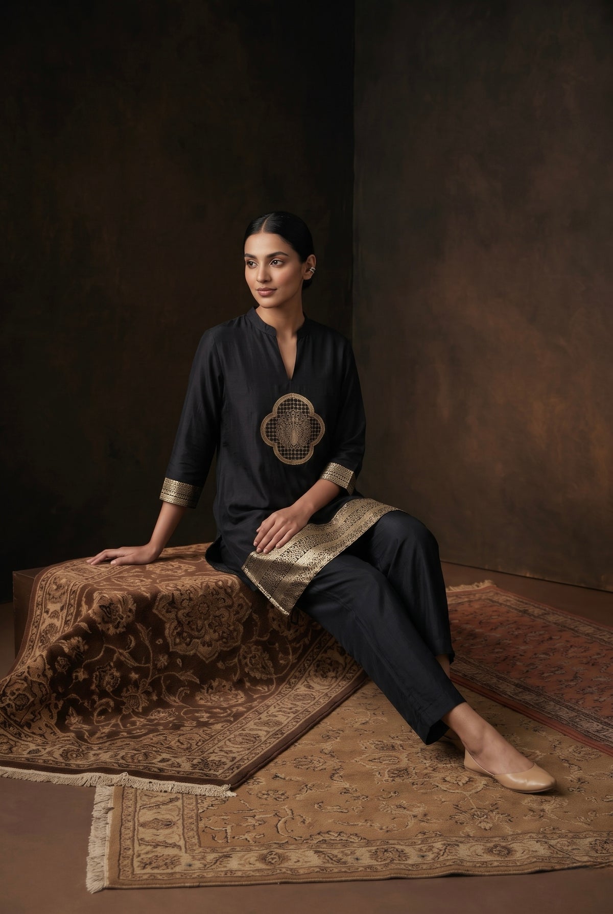 Black Dola Silk Festive Kurta/Co-ord Set
