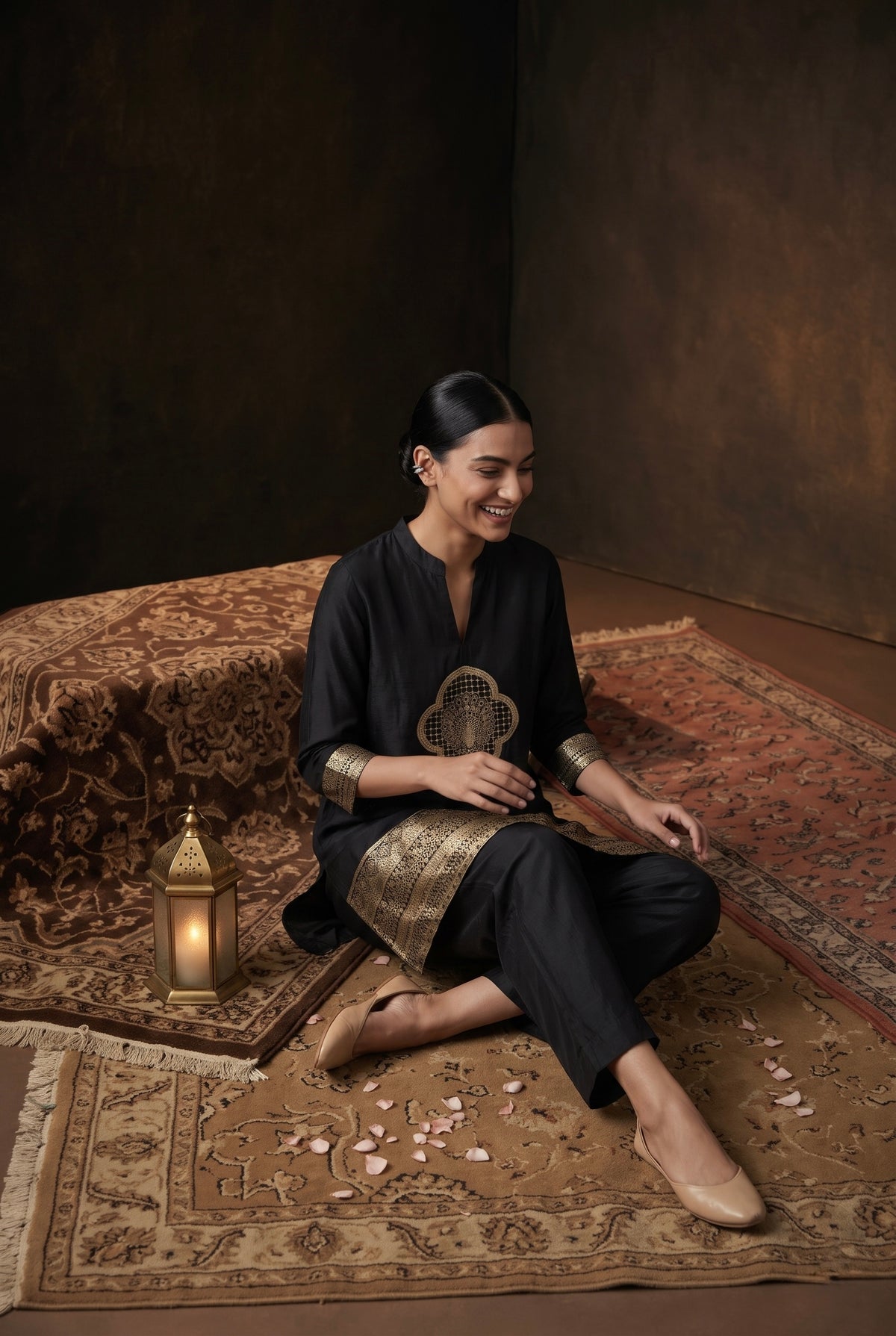 Black Dola Silk Festive Kurta/Co-ord Set