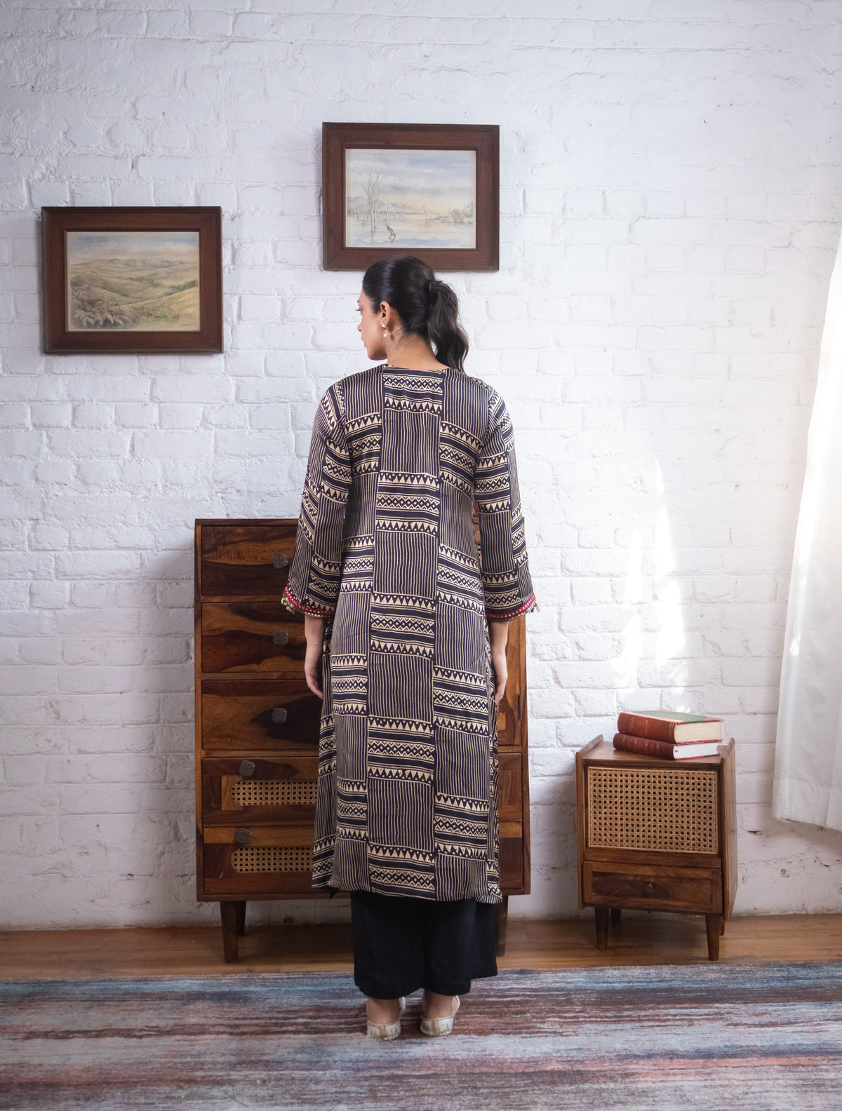 Black Gajji Silk Printed Luxe Kurta Set