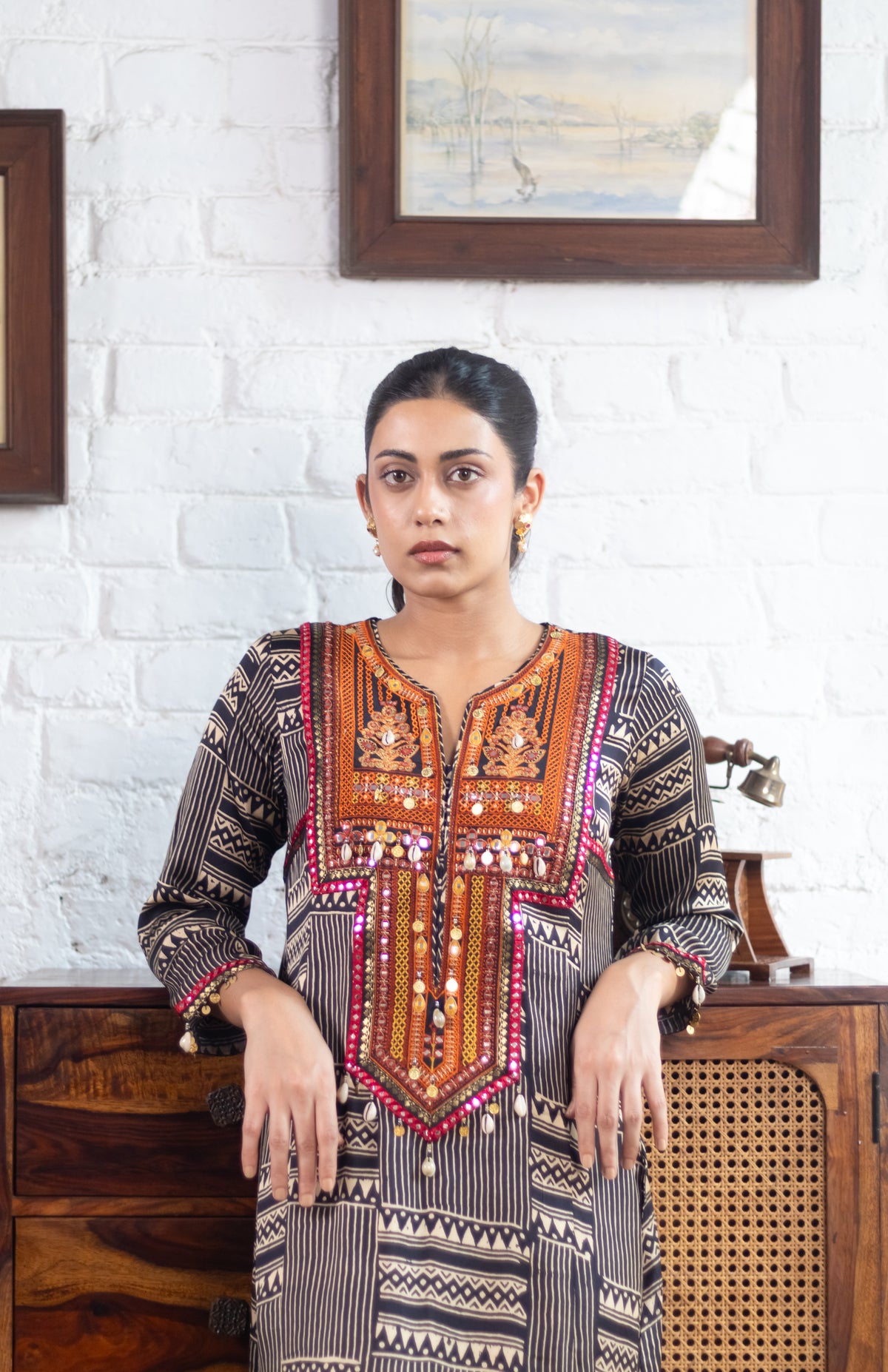 Black Gajji Silk Printed Luxe Kurta Set