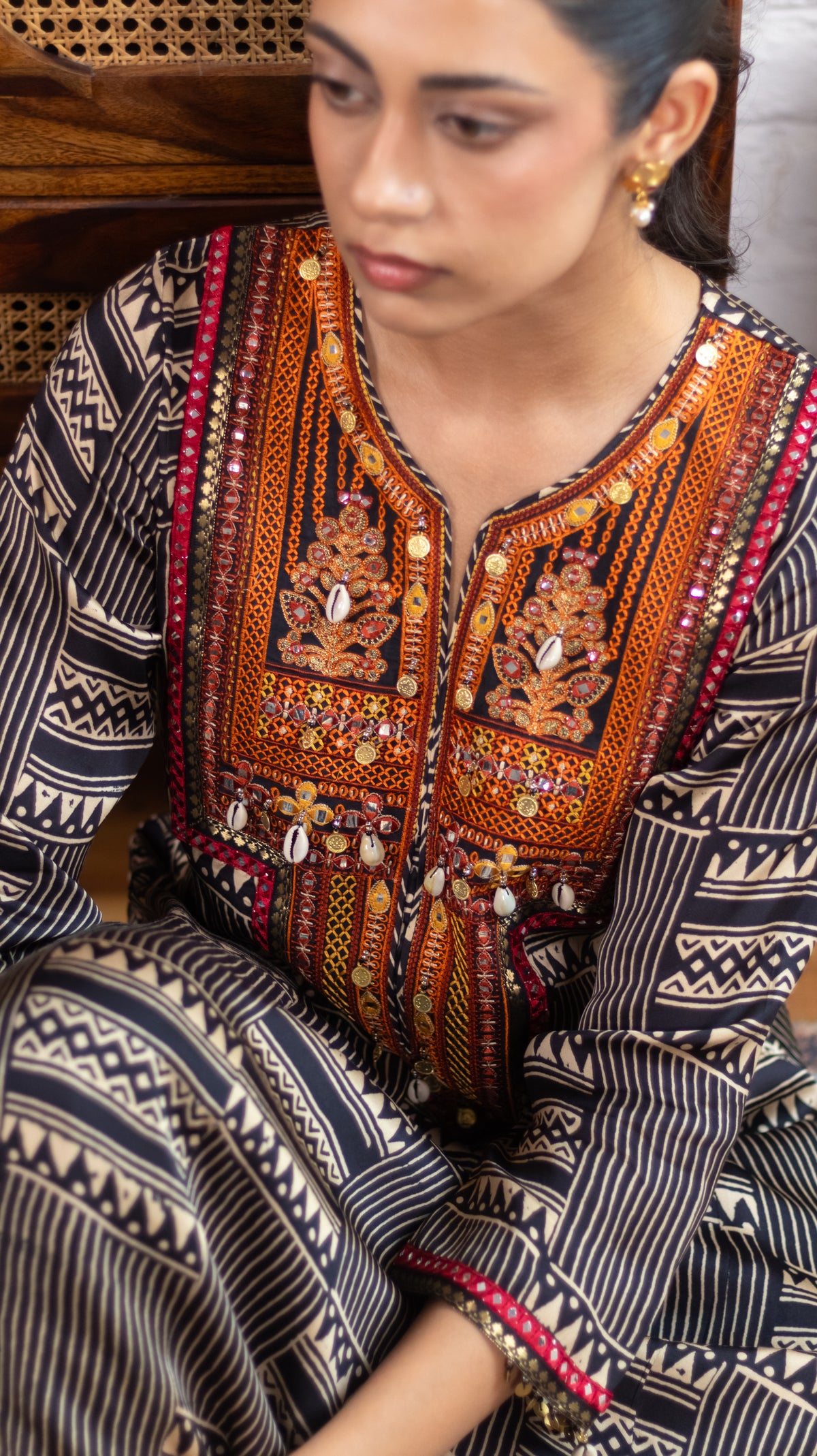 Black Gajji Silk Printed Luxe Kurta Set
