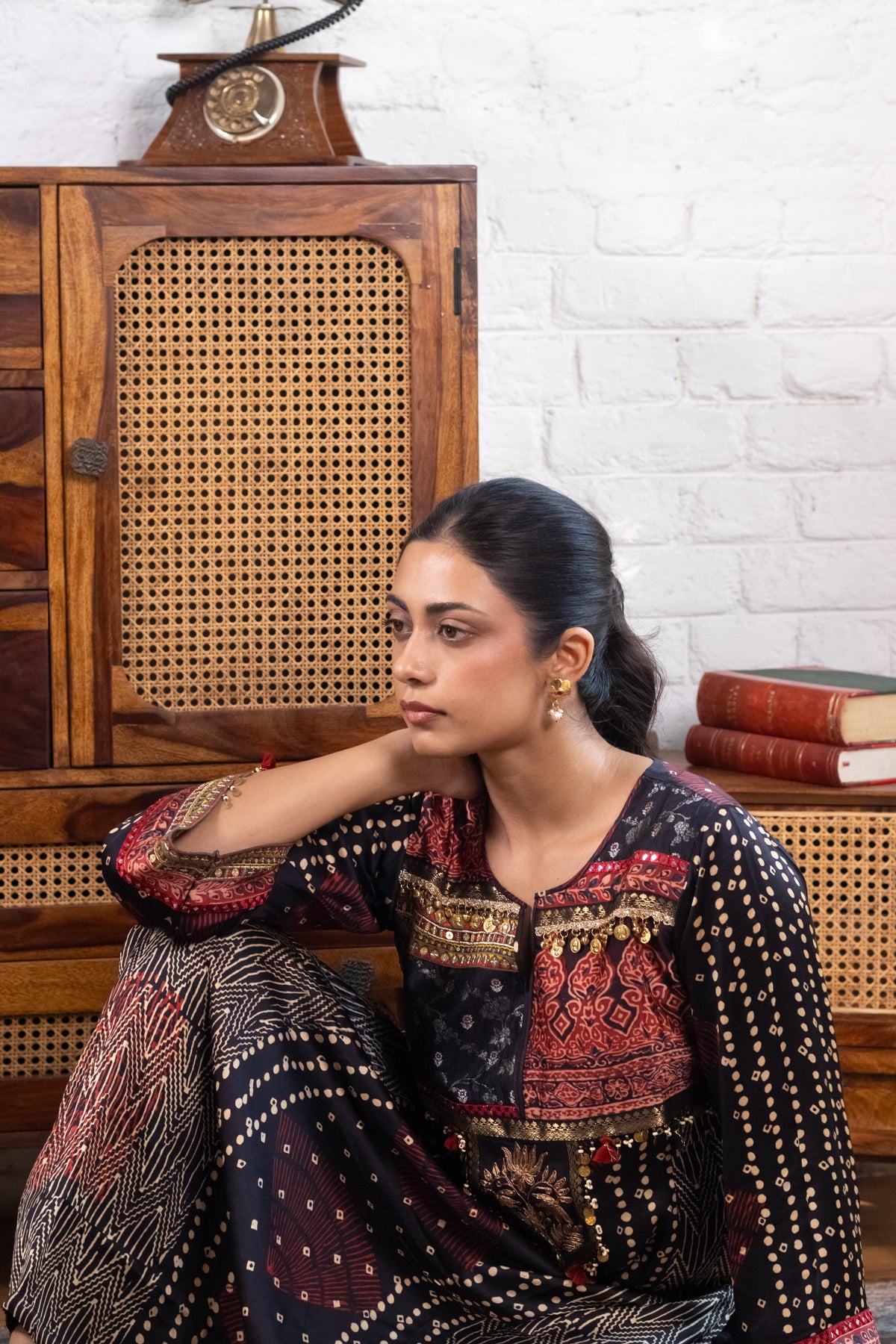 Midnight Blue Gajji Silk Printed Embellished Kurta Set