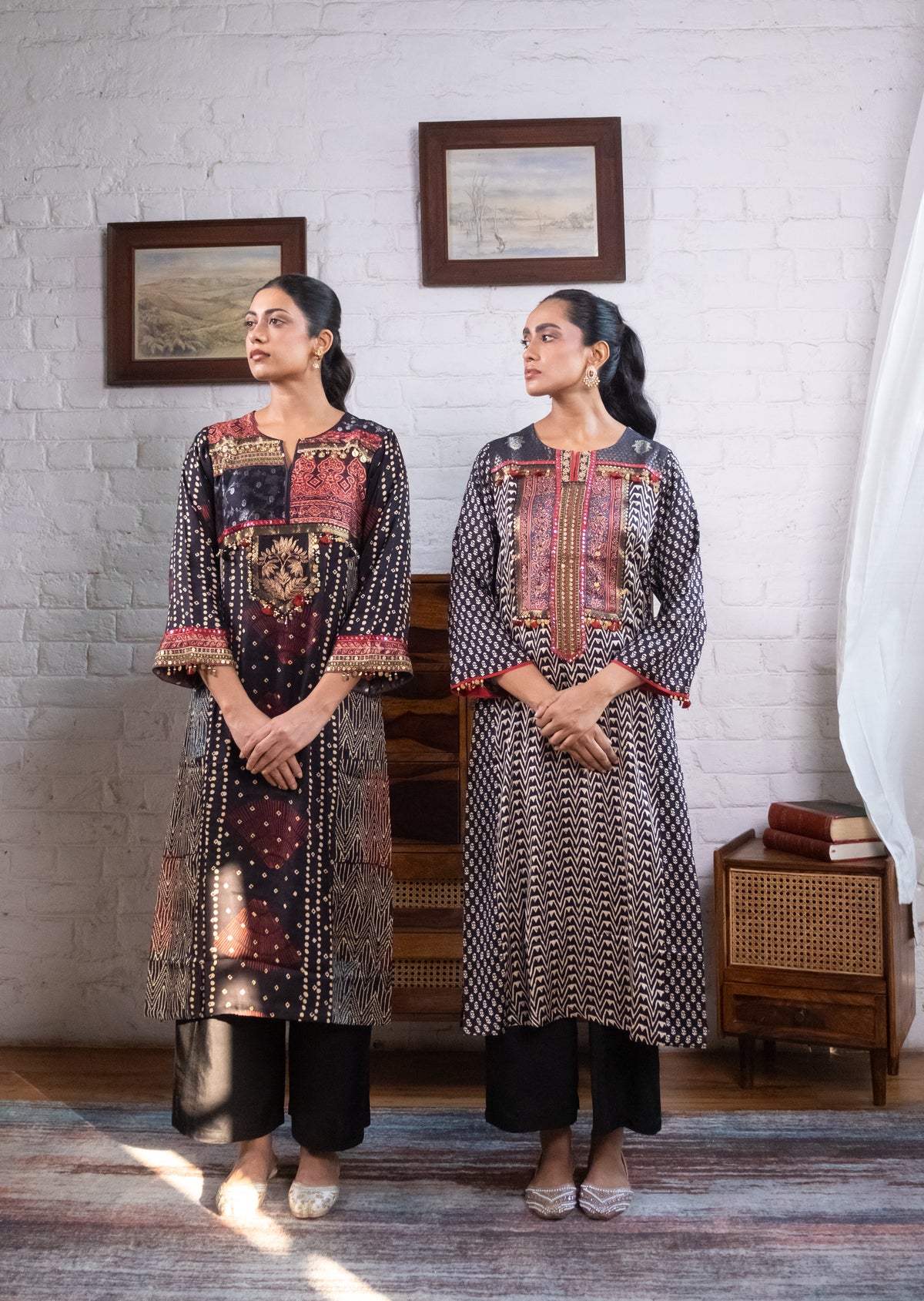 Black Gajji Silk Printed Luxe Kurta Set