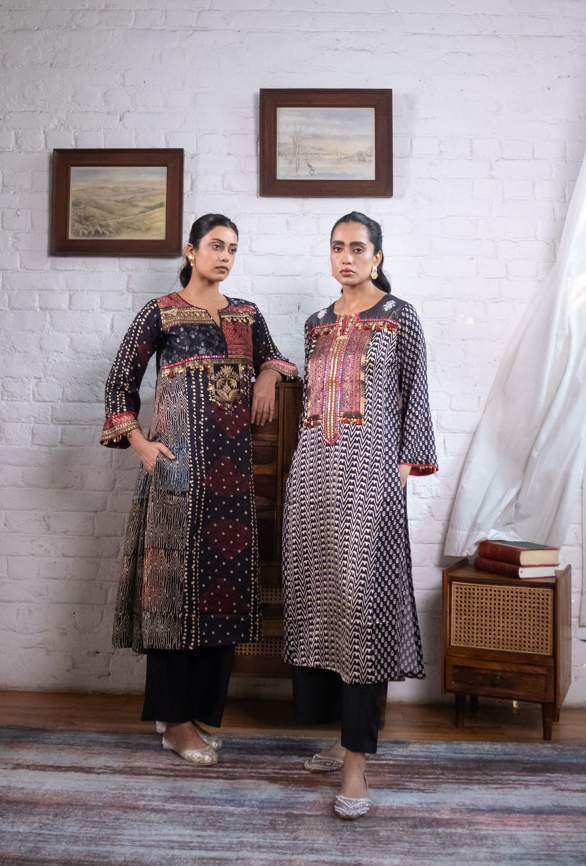 Black Gajji Silk Printed Luxe Kurta Set