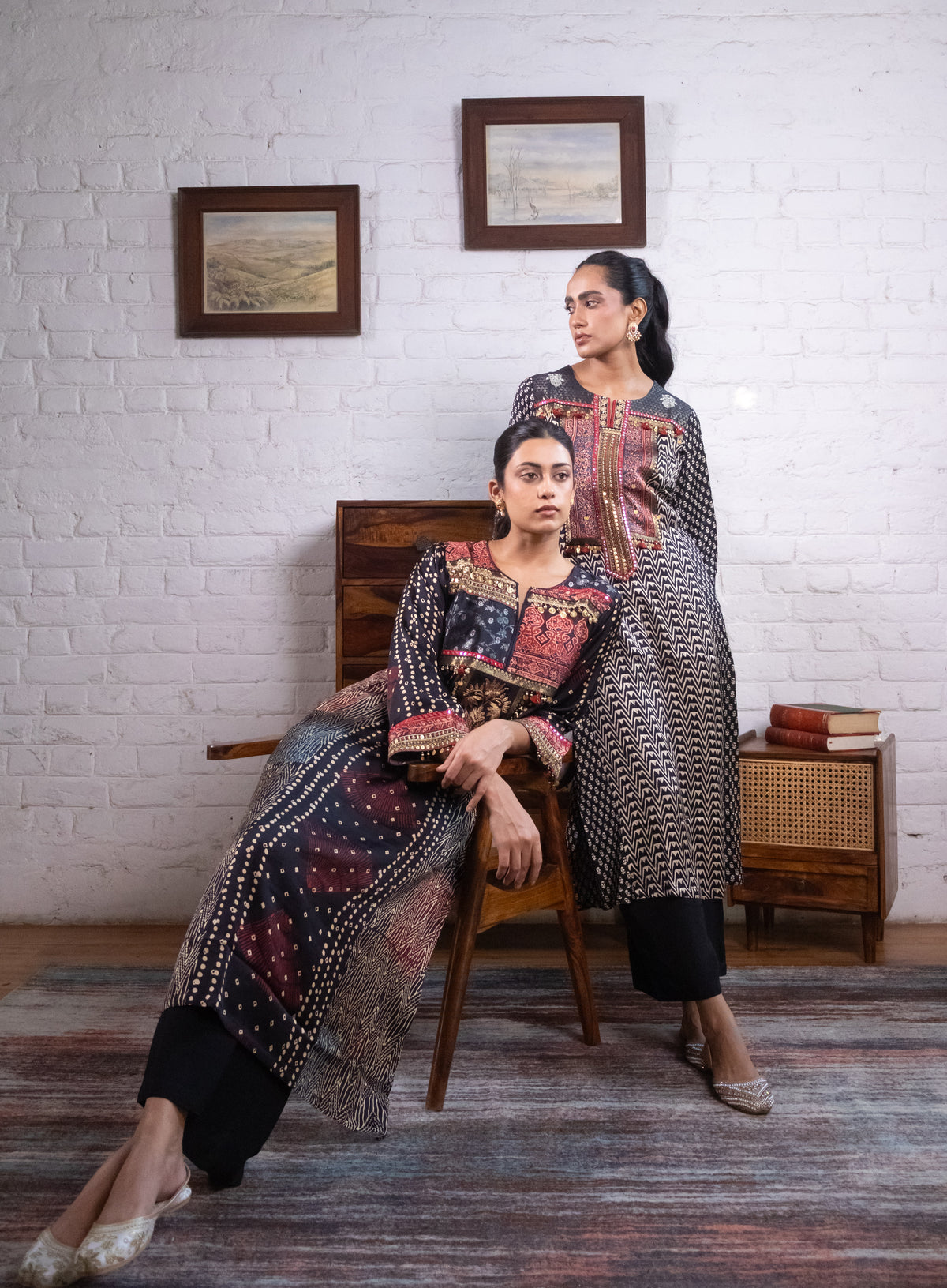 Black Gajji Silk Printed Luxe Kurta Set