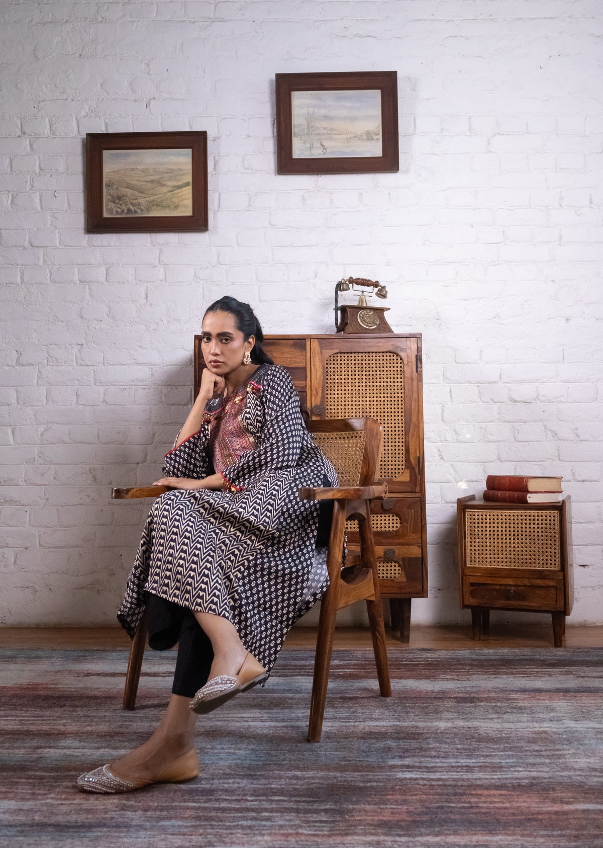 Black Gajji Silk Printed Luxe Kurta Set
