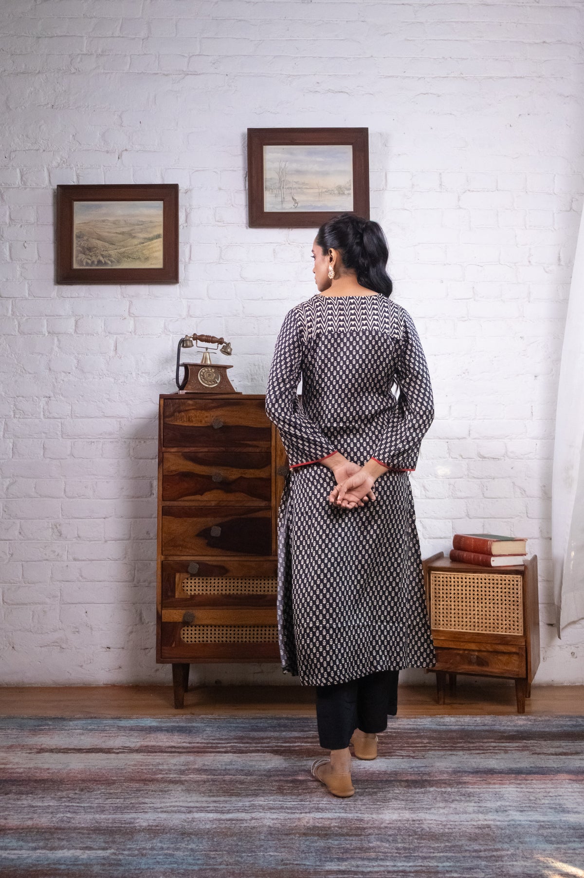 Black Gajji Silk Printed Luxe Kurta Set