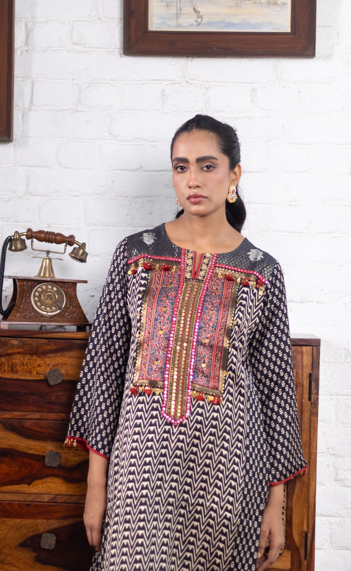 Black Gajji Silk Printed Luxe Kurta Set