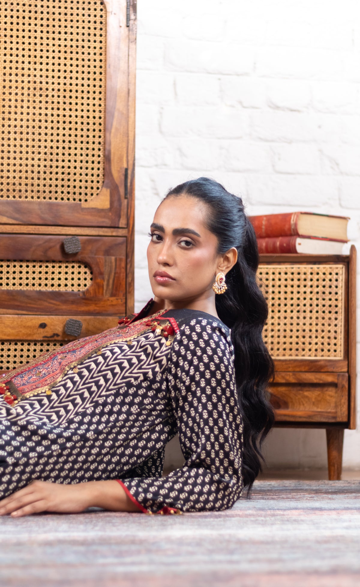 Black Gajji Silk Printed Luxe Kurta Set