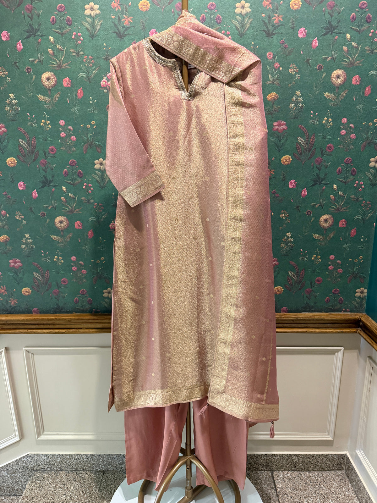 Rose Gold Pink Dola Silk Suit Set