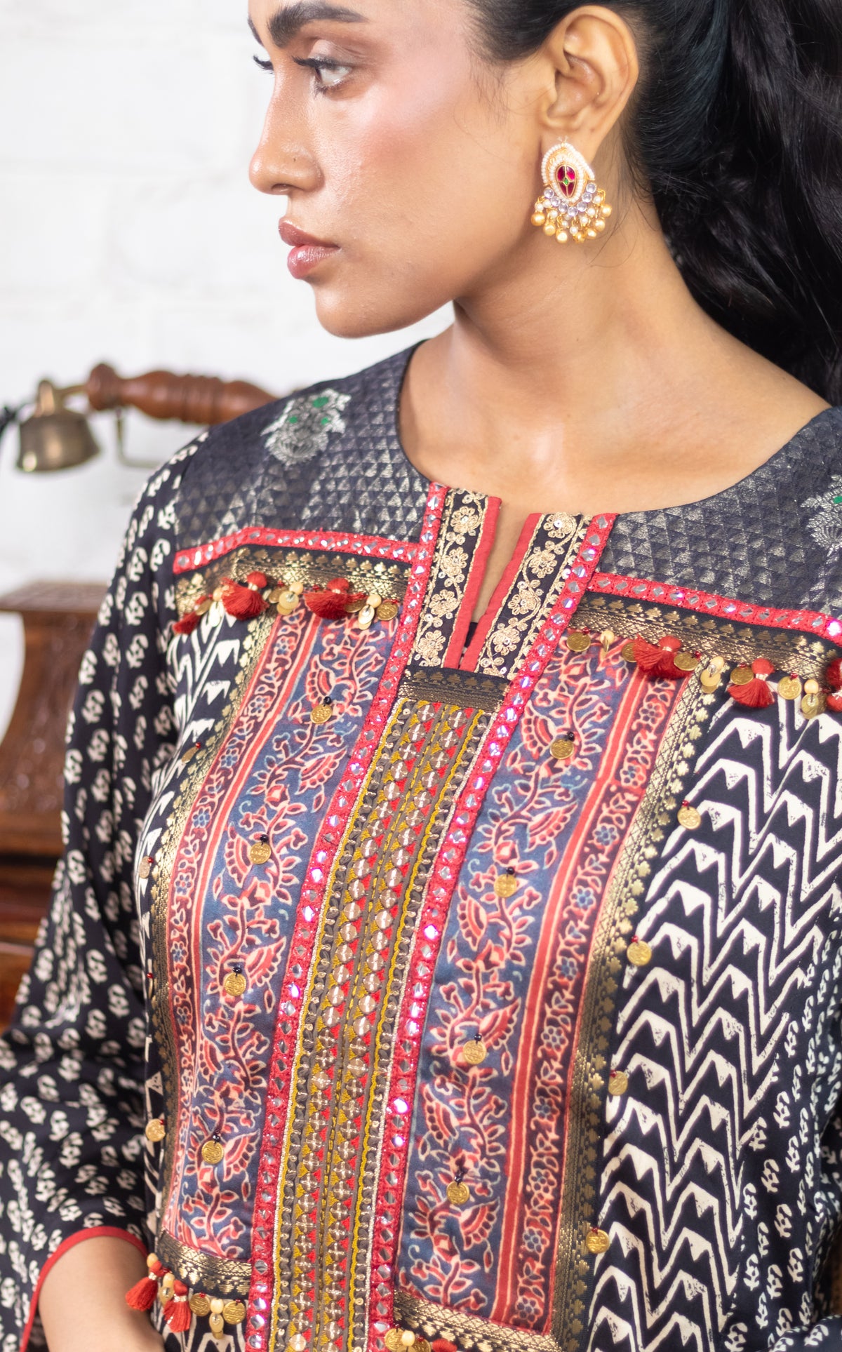 Black Gajji Silk Printed Luxe Kurta Set
