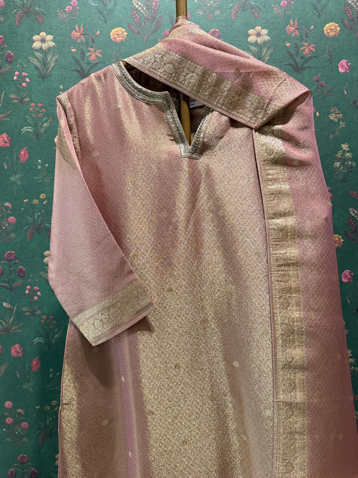 Rose Gold Pink Dola Silk Suit Set