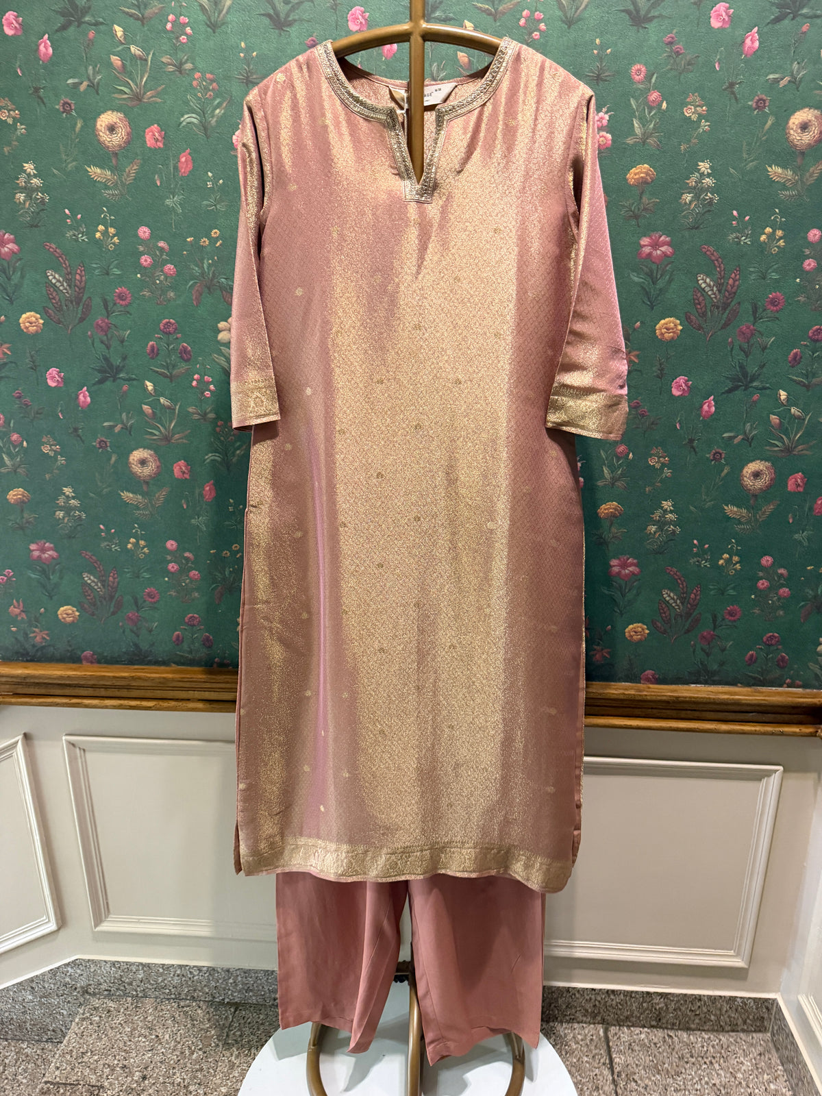 Rose Gold Pink Dola Silk Suit Set