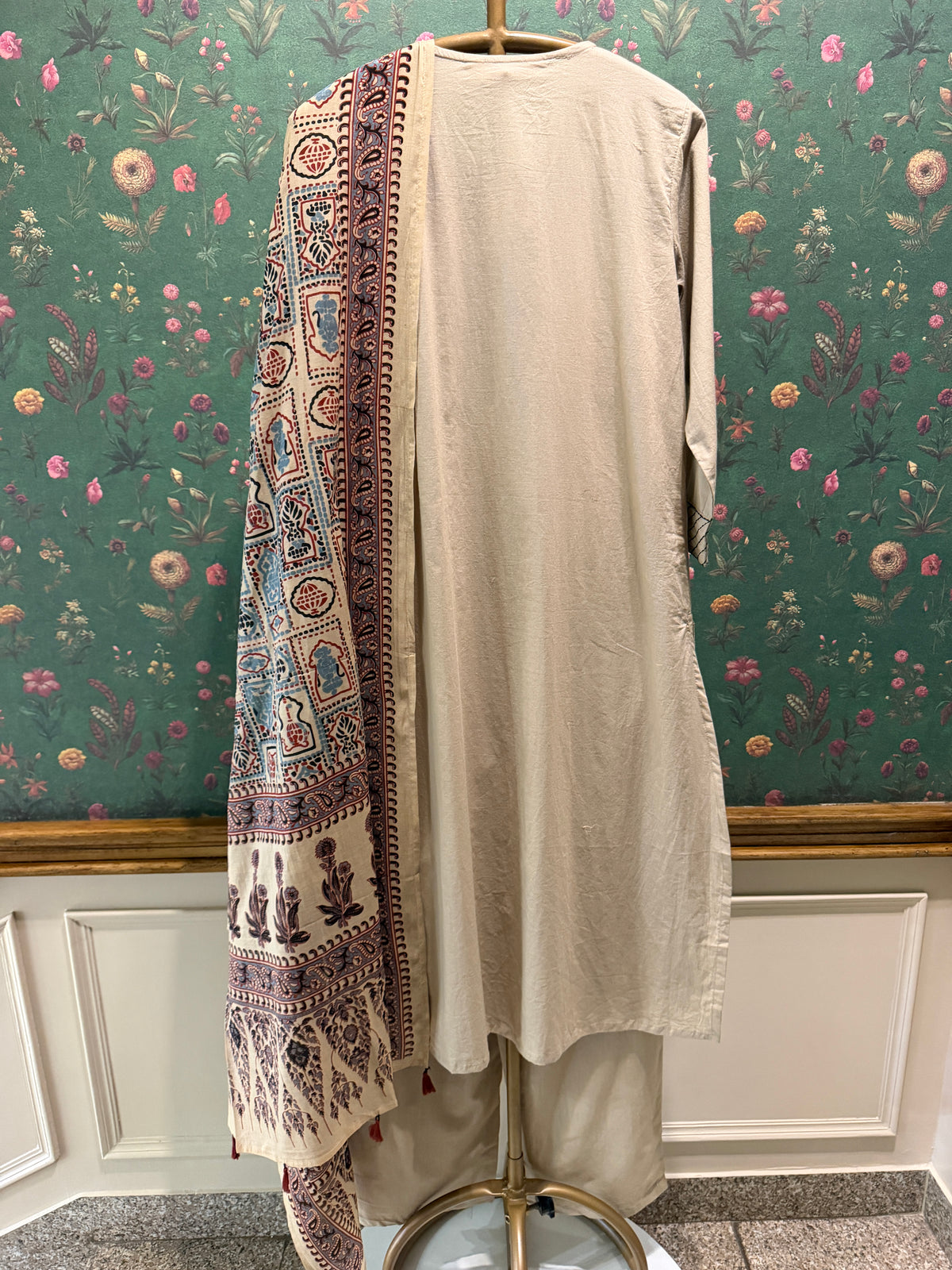 Warm Beige Embroidered Pure Cotton Suit Set