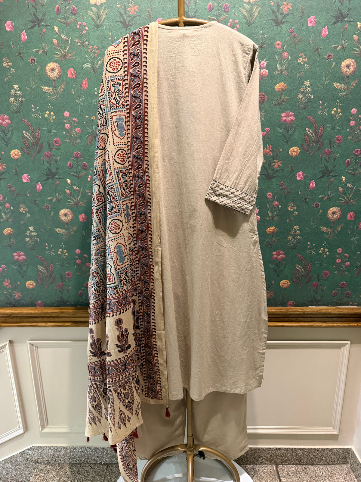 Warm Beige Embroidered Pure Cotton Suit Set