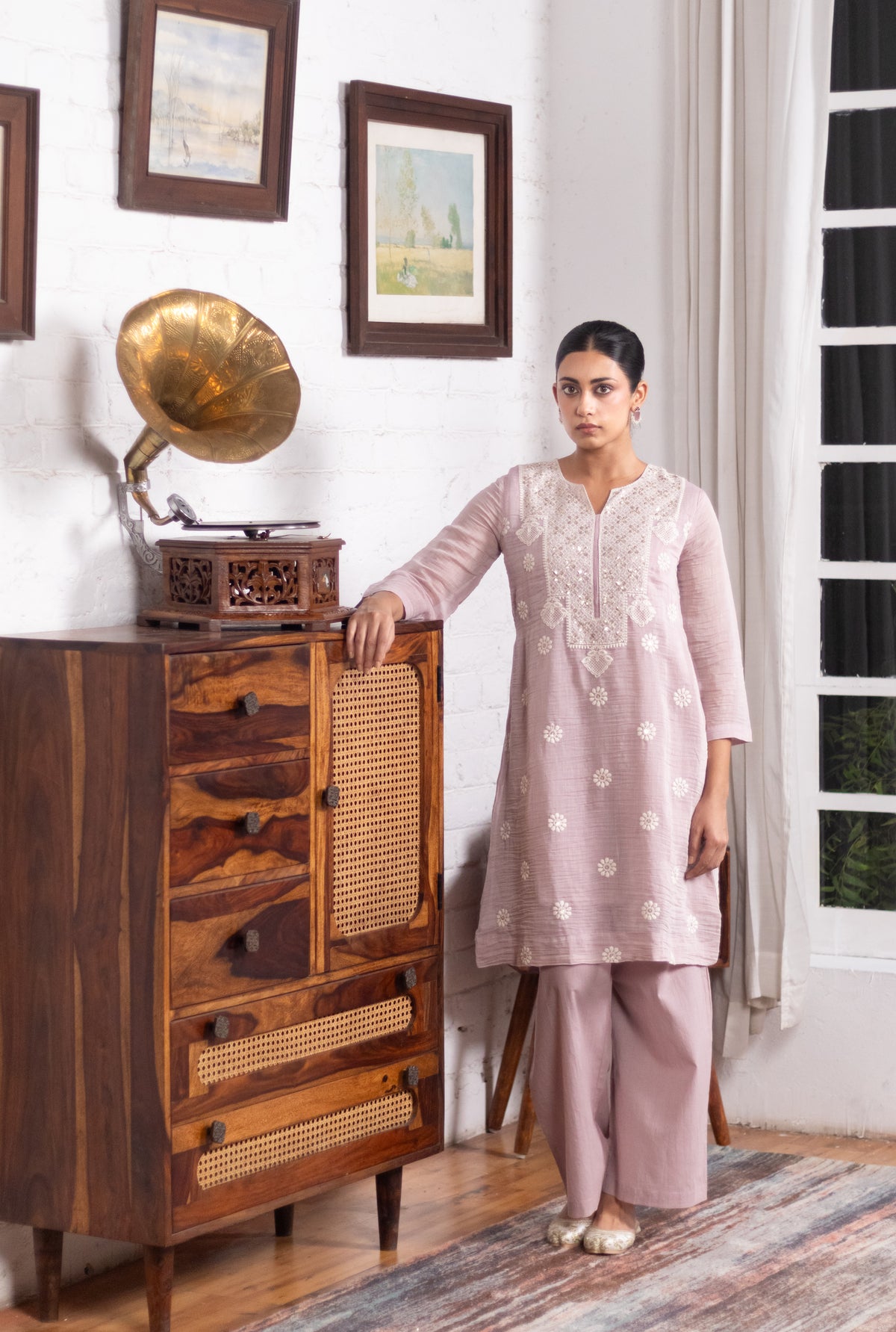 Soft Mauve Mul-Chanderi Kurta/Co-ord Set