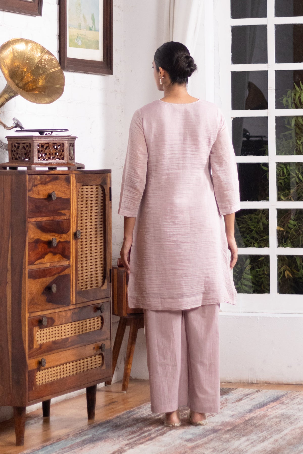 Soft Mauve Mul-Chanderi Kurta/Co-ord Set