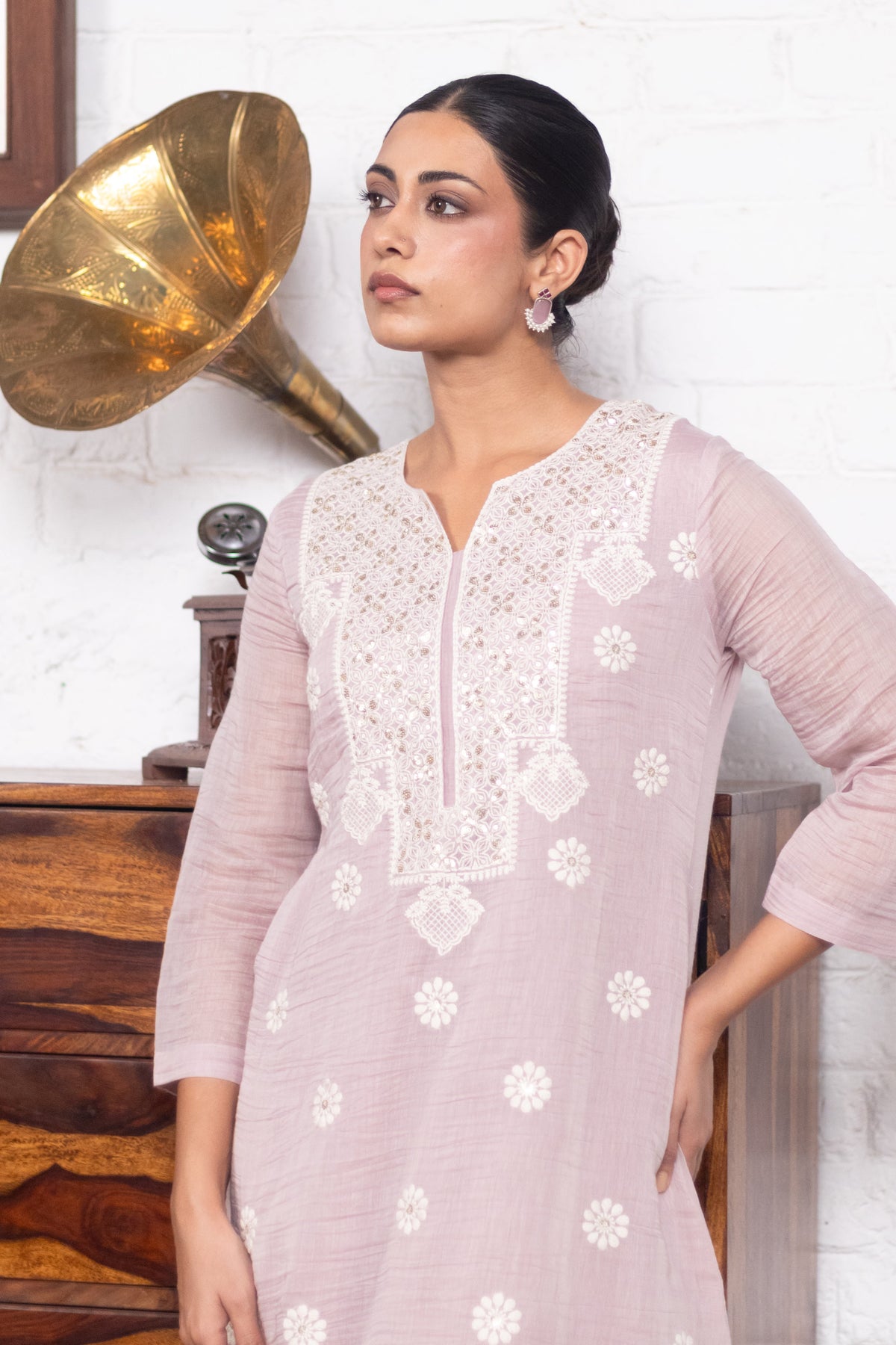 Soft Mauve Mul-Chanderi Kurta/Co-ord Set