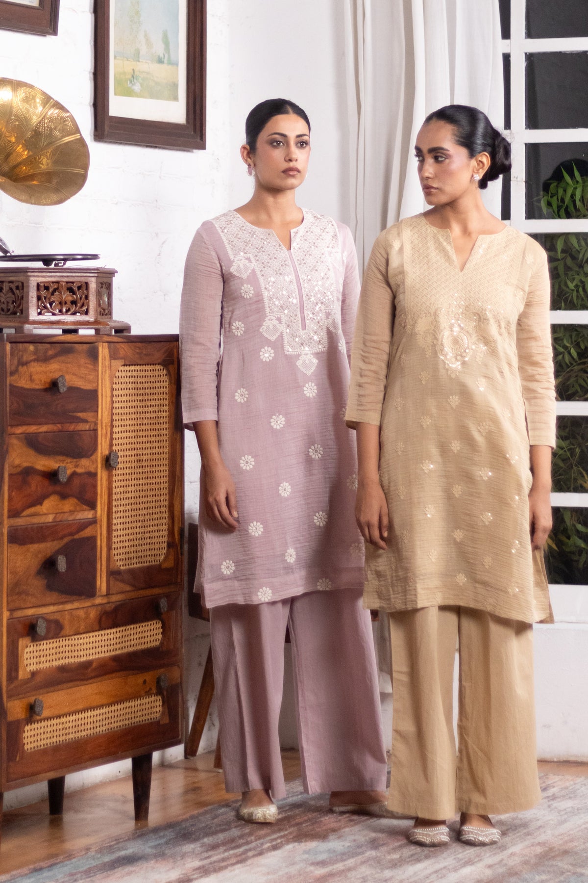 Soft Mauve Mul-Chanderi Kurta/Co-ord Set