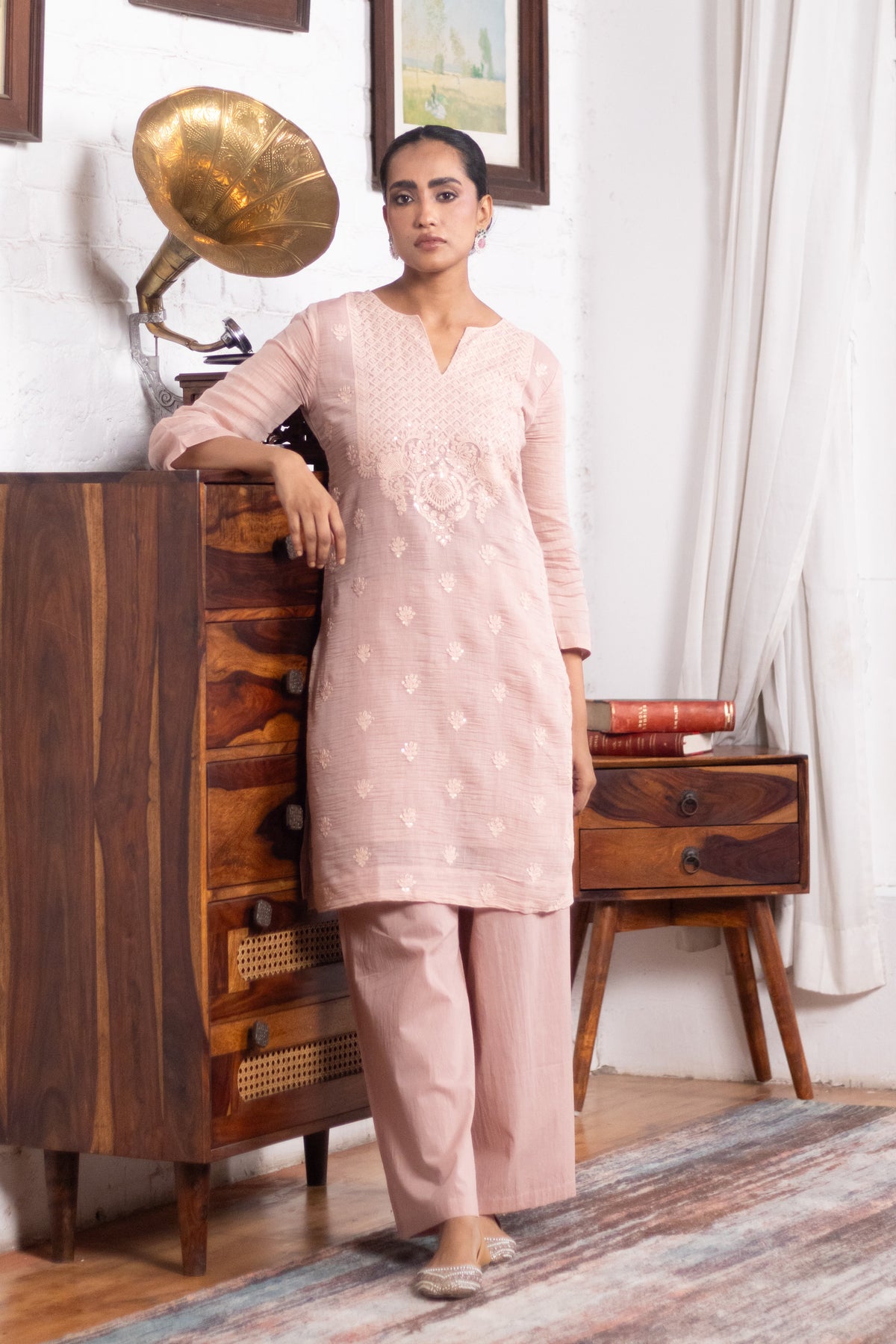 Pastel Pink Mul-Chanderi Kurta Set