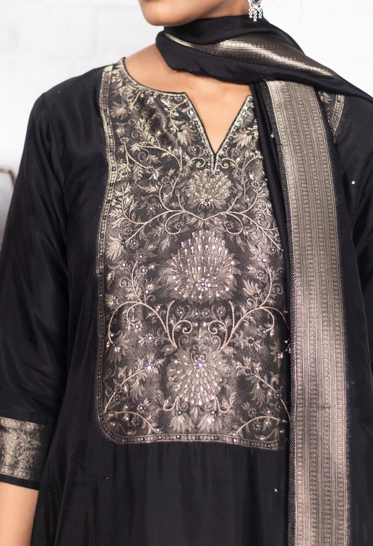 Black Dola Silk Zari Embroidered Suit Set