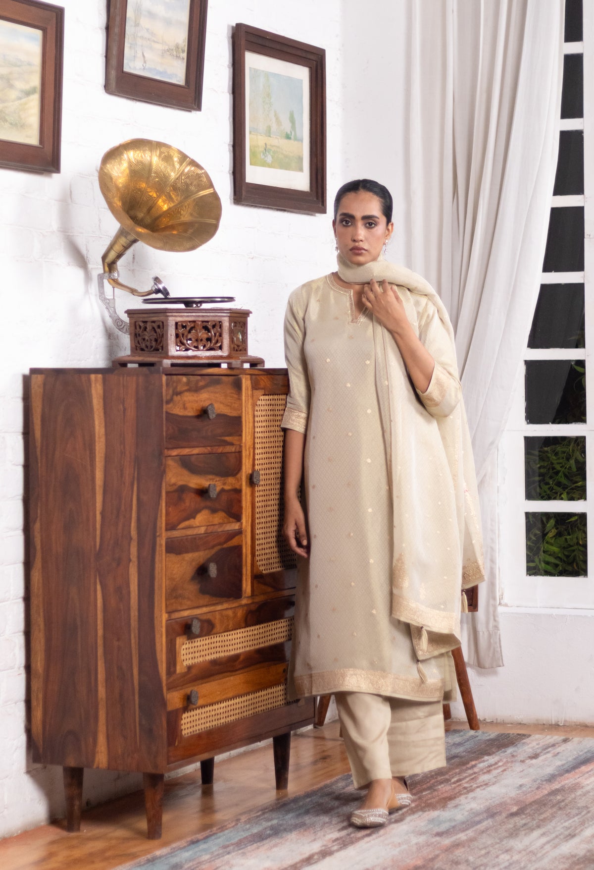 Champagne Gold Dola Silk Suit Set