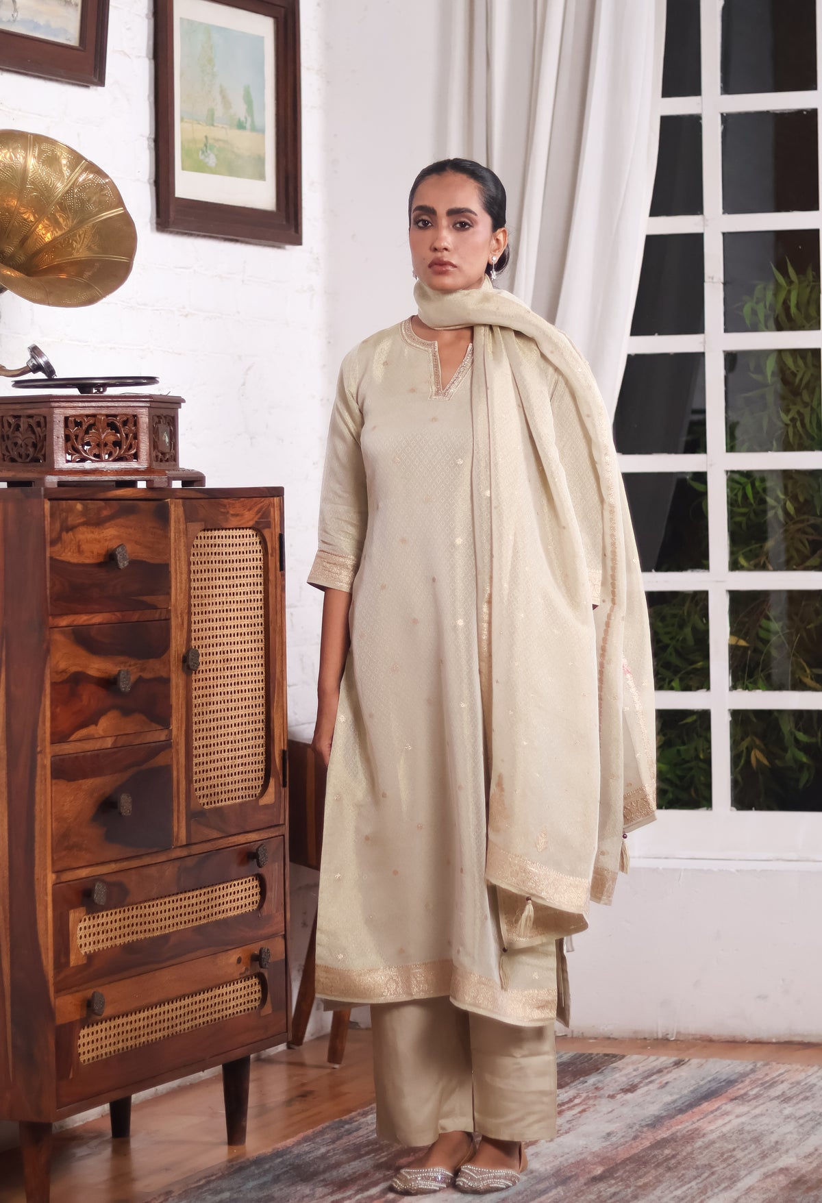 Champagne Gold Dola Silk Suit Set