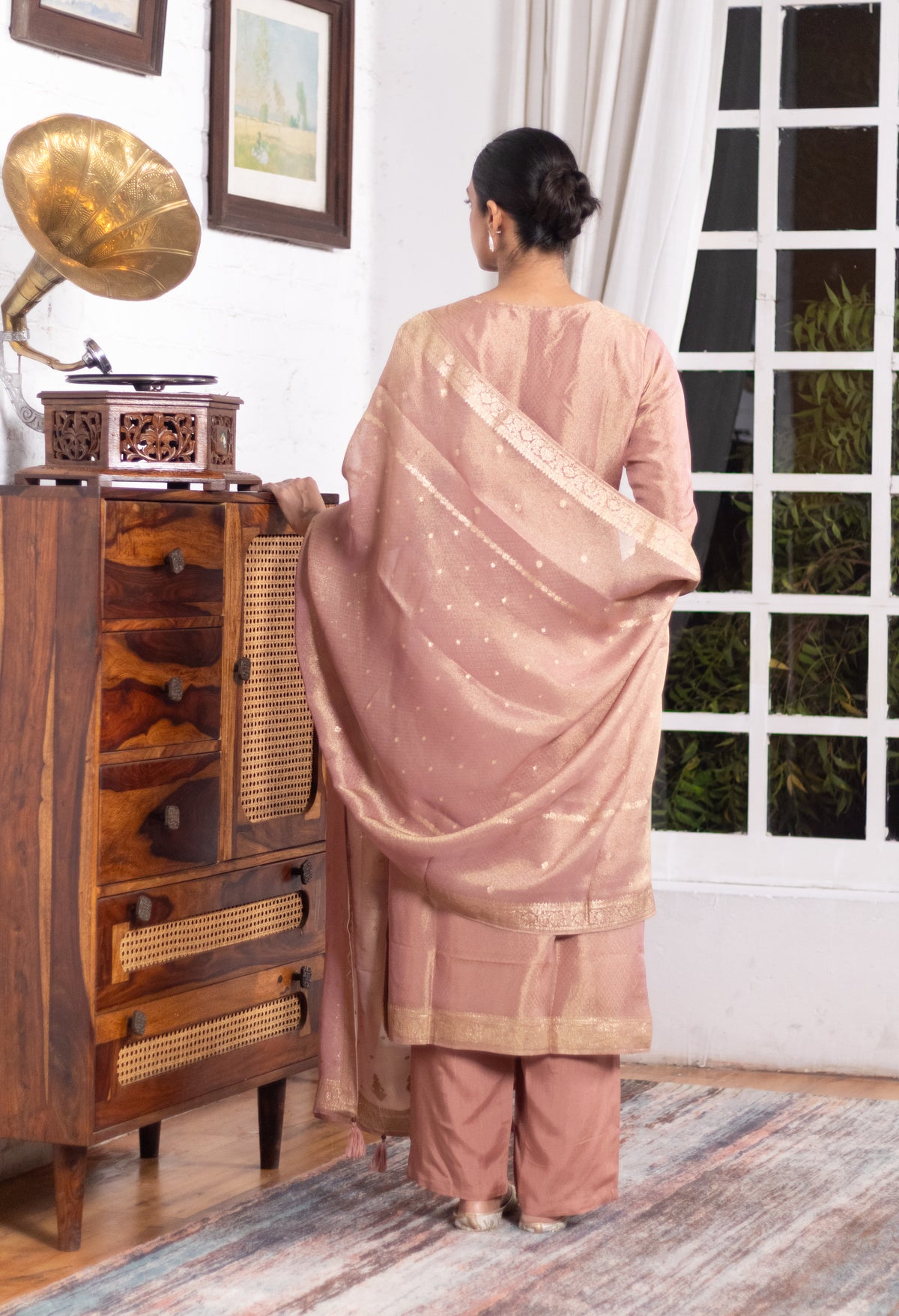 Rose Gold Pink Dola Silk Suit Set